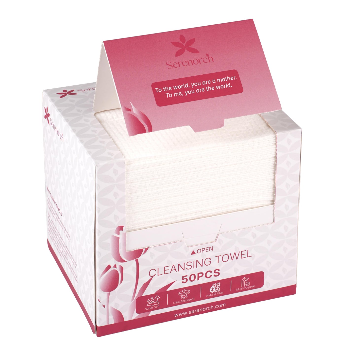 Serenorch - Toallas faciales desechables, regalos para el día de la madre, 10 x 12 pulgadas, regalos para mamá de hija hijo, toallas faciales ultra gruesas, removedor de maquillaje extra suave, 50