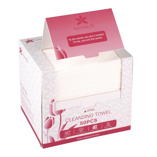 Serenorch - Toallas faciales desechables, regalos para el día de la madre, 10 x 12 pulgadas, regalos para mamá de hija hijo, toallas faciales ultra gruesas, removedor de maquillaje extra suave, 50