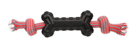 Mammoth Pet Products TireBiterII Bone with Extra Cotton-Poly Rope â€“ Natural Rubber Dog Toys for Extreme Chewers â€“ Aggressive Chewer Toys for Dogs - Large 15â€, Black (35023F)