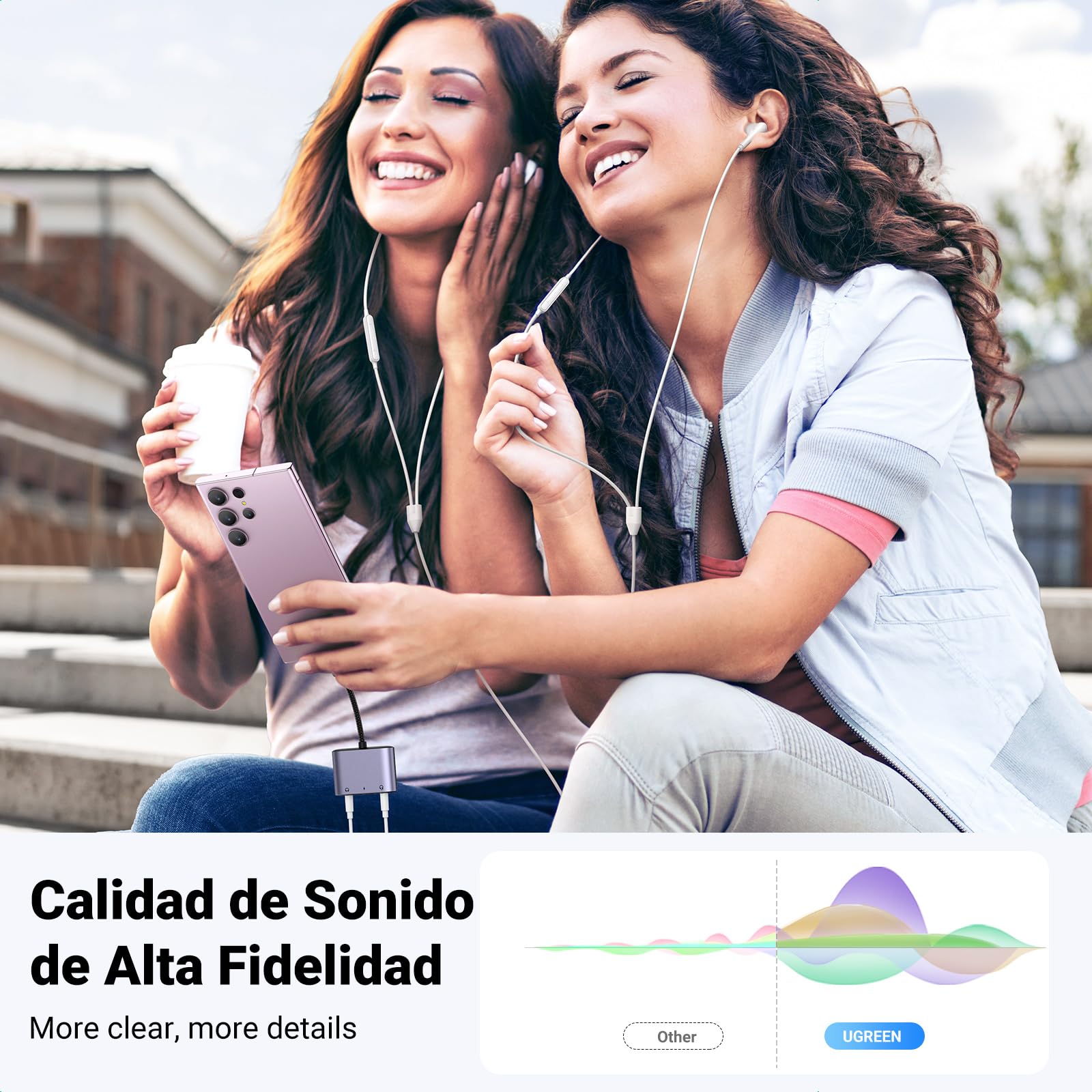 UGREEN Adaptador USB C a 2 Jack 3.5 mm, 60W PD Carga Rápida, HiFi Adaptador Auriculares Tipo C Compatible con Galaxy S23 ultra/22/21, Huawei P40, Xiaomi 12/11, iPad Pro