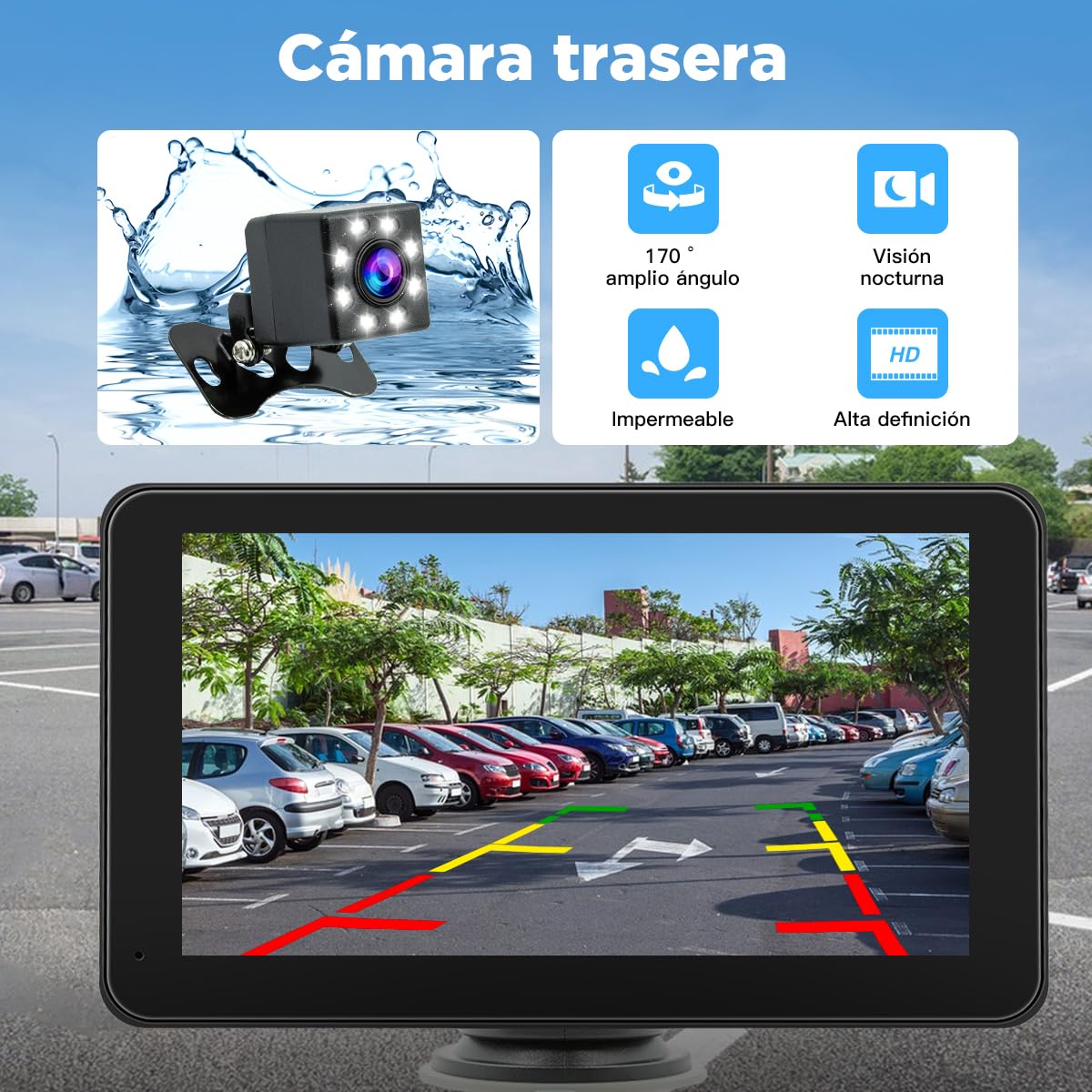 HIMICAR Autoestereo Portátil Estéreo con Inalámbrico Apple Carplay & Android Auto/Mirror Link, 7 Pulgadas IPS HD Pantalla Completa Táctil, Control de Voz, FM, Bluetooth, AUX, TF + Cámara Trasera