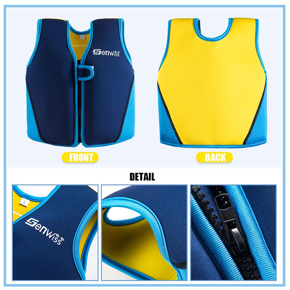 Genwiss Swim Vest for Kids Baby Swim Jacket for Age 3-4 Years Toddler Kids Fit 28-38 lbs,Size Medium, Blue, Yellow