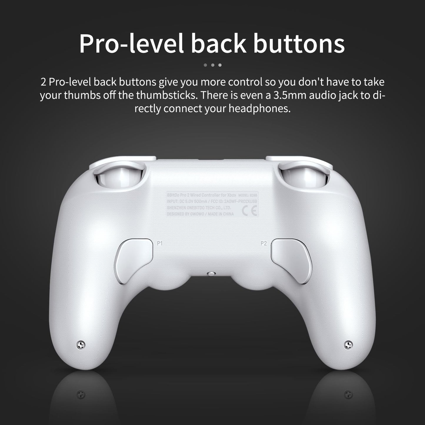 Control Alambrico 8bitdo Pro 2 para Xbox Series X|S, Xbox One, Windows 10/11, Mando con Joysticks de Efecto Hall, Conector de Audio de 3,5 mm - Con Licencia Oficial - Blanco