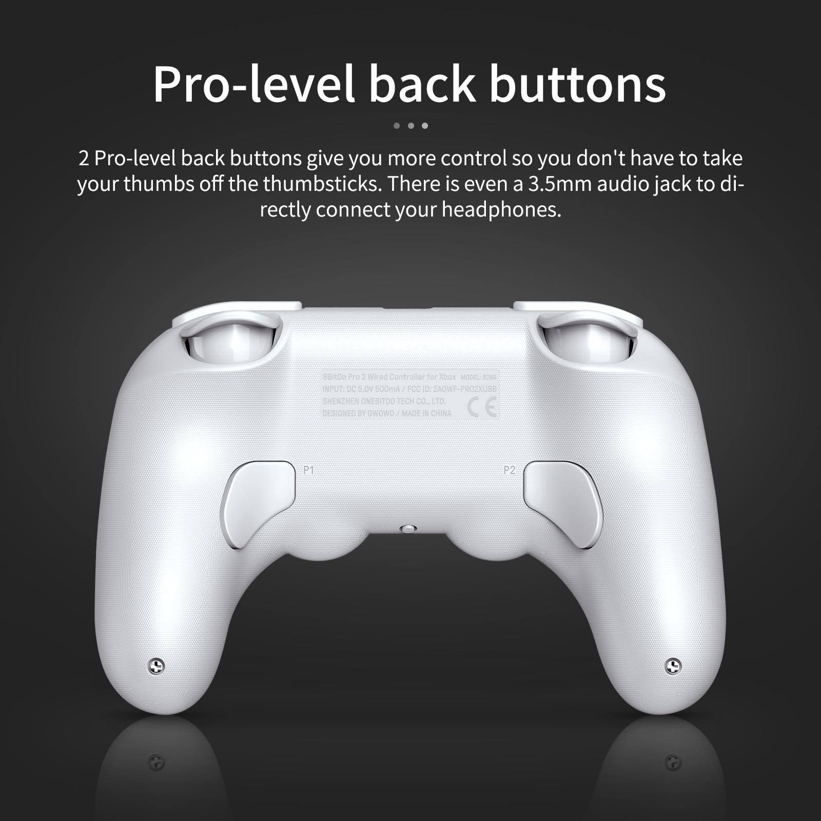 Control Alambrico 8bitdo Pro 2 para Xbox Series X|S, Xbox One, Windows 10/11, Mando con Joysticks de Efecto Hall, Conector de Audio de 3,5 mm - Con Licencia Oficial - Blanco