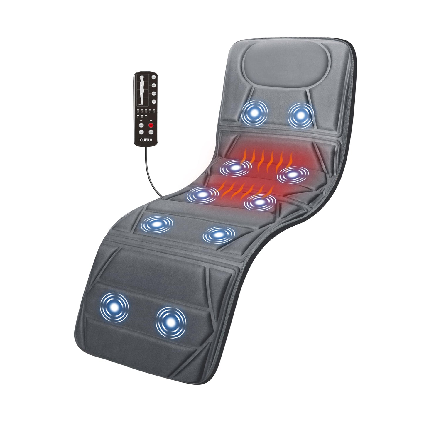 CuPiLo Cuplo Masajeador Pad, Tapete De Masaje Con 10 Motores Vibradores Y 5 Modos, Masajeador De Espalda Con Calor, Masajeador De Cuerpo Completo Para Espalda, Lumbar, Pierna, Regalos Para M