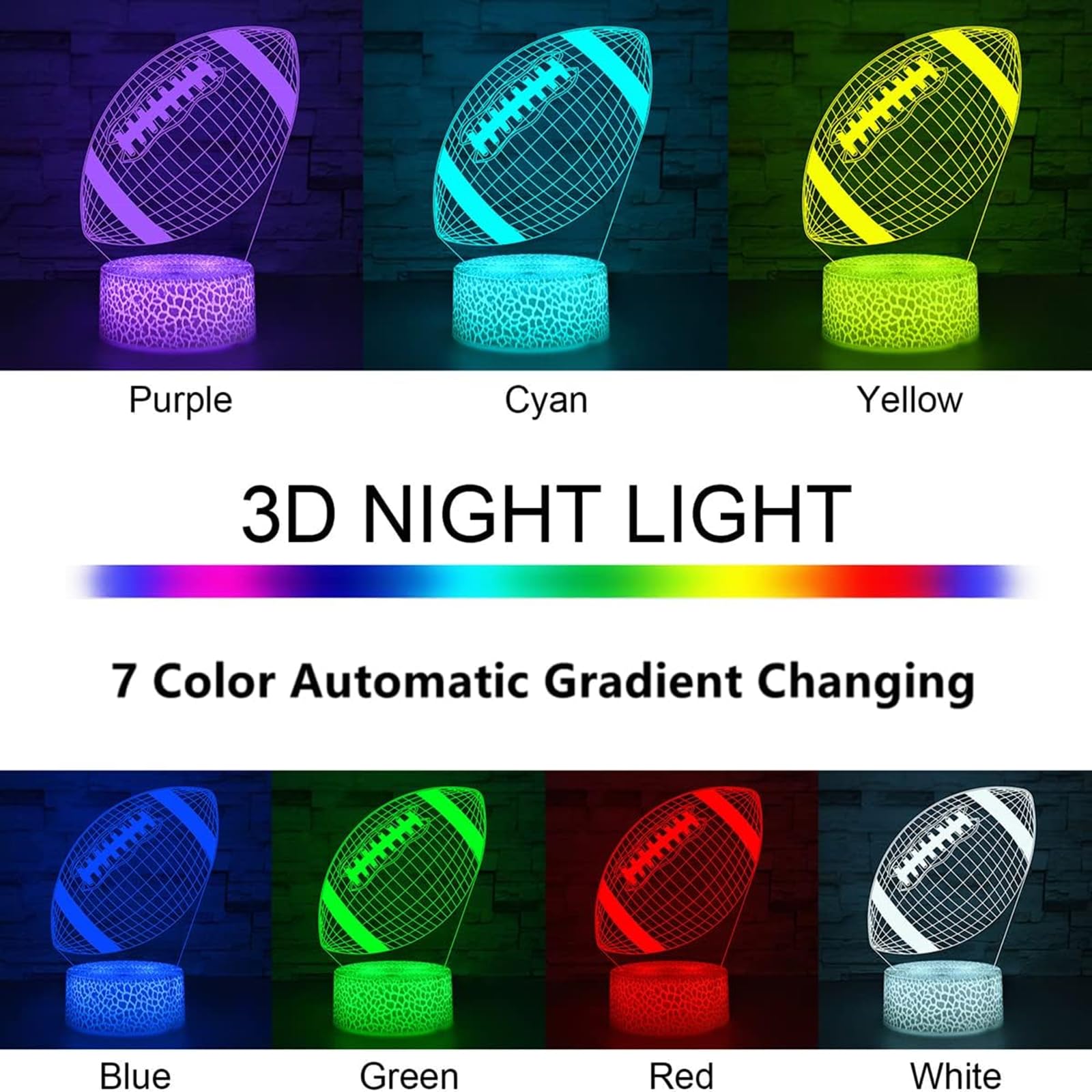 i-CHONY - Lámpara de noche de fútbol, LED de ilusión 3D, 7 colores de cambio gradual automático, regalo de fútbol regulable para niños, niñas, adolescentes, cumpleaños, día festivo, decoración de mesa