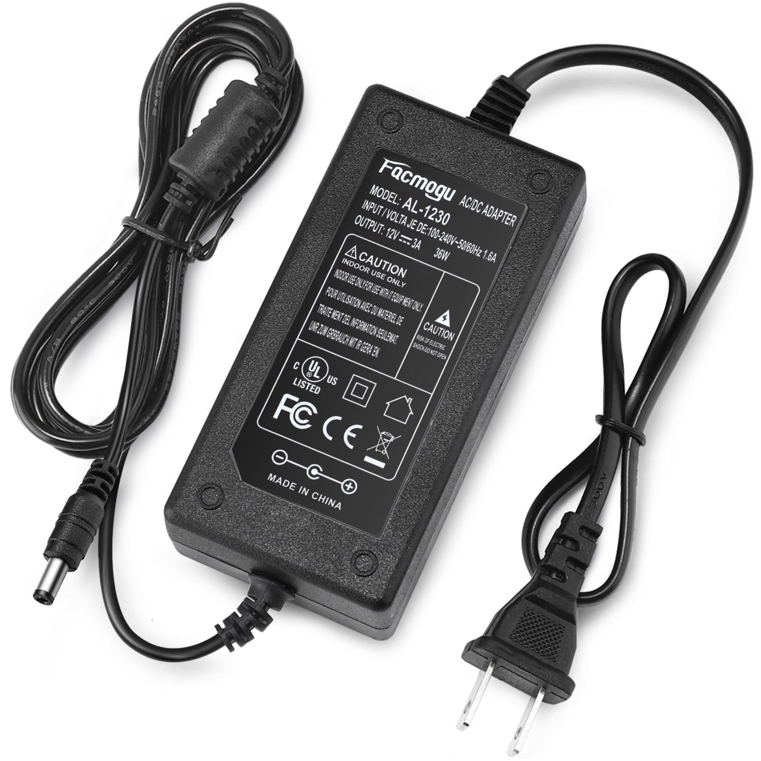DC 12V 3A Power Adapter, 36 Watt AC 100-240V to DC 12Volt Transformers, Switching Power Supply for LED Strip Light, Camera, Wireless Router 2.1mm X 5.5mm US Plug