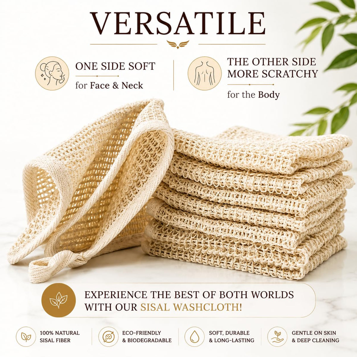 April's Angels Toallita de sisal 100% natural. Exfoliación suave para una piel más suave. Duradera y reutilizable para rostro y cuerpo. 100% biodegradable. Elimina las células muertas y la suciedad
