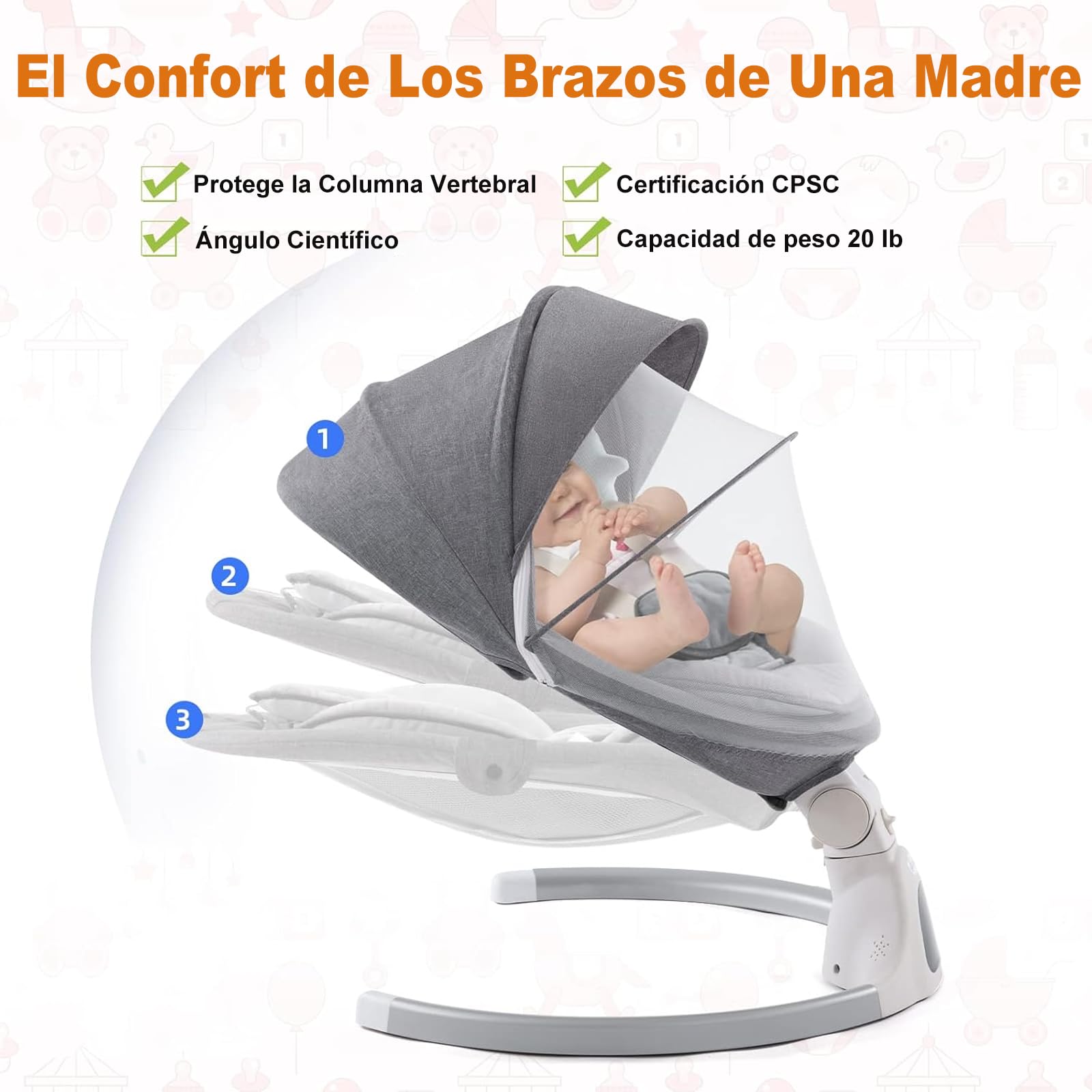 Mecedora Electrónica con Pantalla Digital y Control Inteligente de 5 Velocidades para Bebé