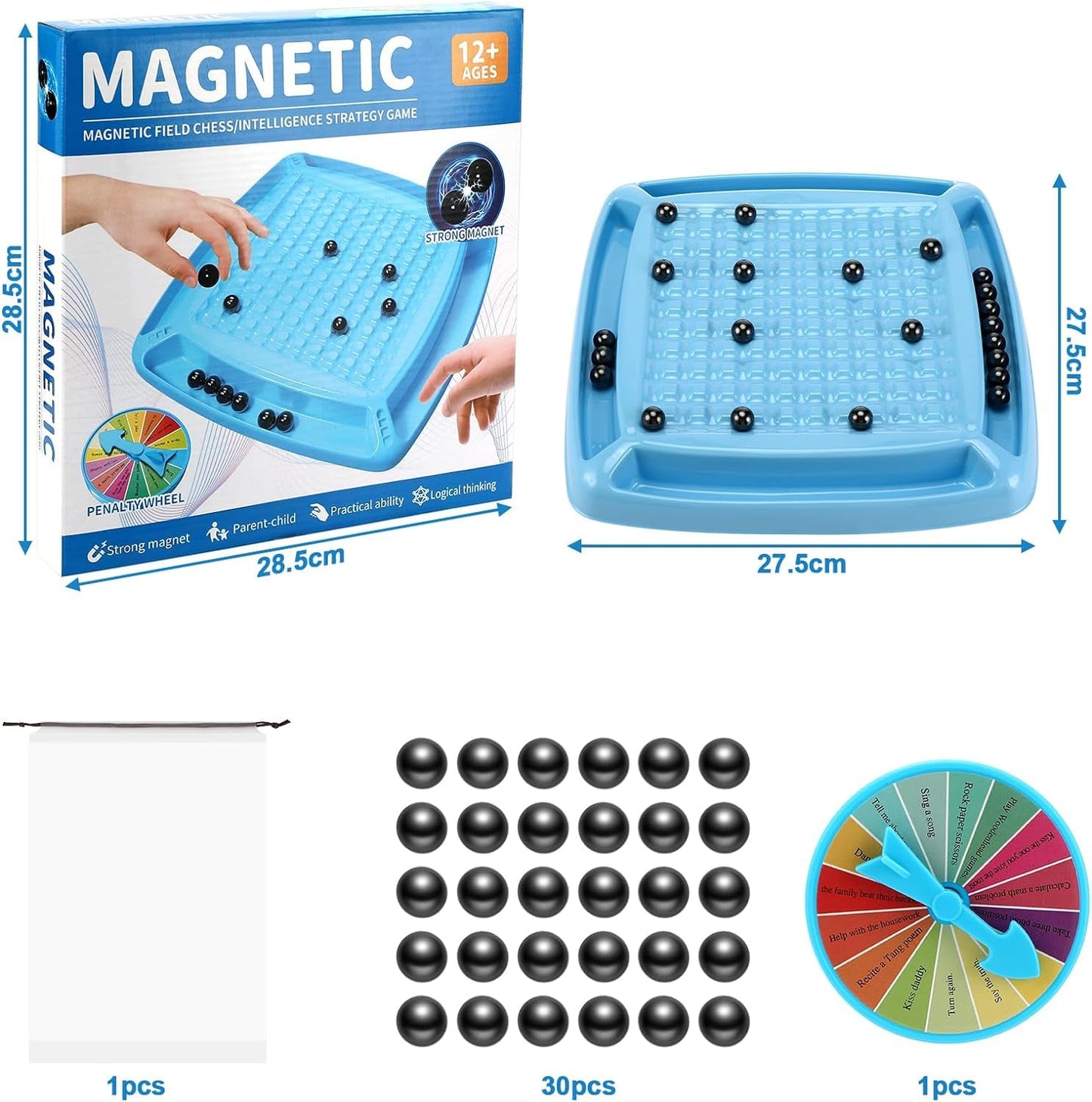 BIMENDOS Juego de Ajedrez Magnético, Tablero de Ajedrez Magnético, Juego Educativo de Dama, Ajedrez Portátil, 4 Jugadores, A partir de 10 años