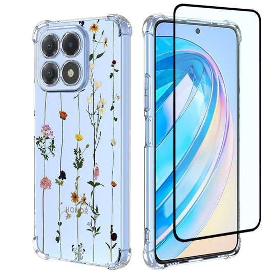 GTBDEKI - Funda para teléfono de honor X8A, funda CRT-LX1 con protector de visualización, funda transparente con patrones de jardín de flores para honor X8A floral Garden