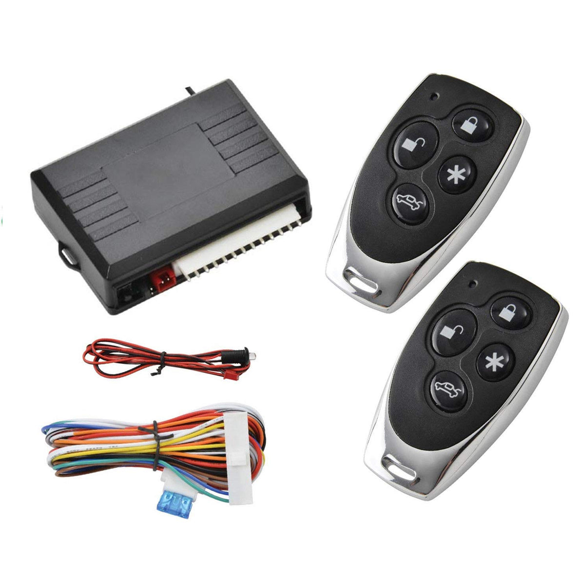 Kit Universal de Bloqueo Centralizado para Puerta de Coche con Caja de Control y 2 Mandos a Distancia de Repuesto