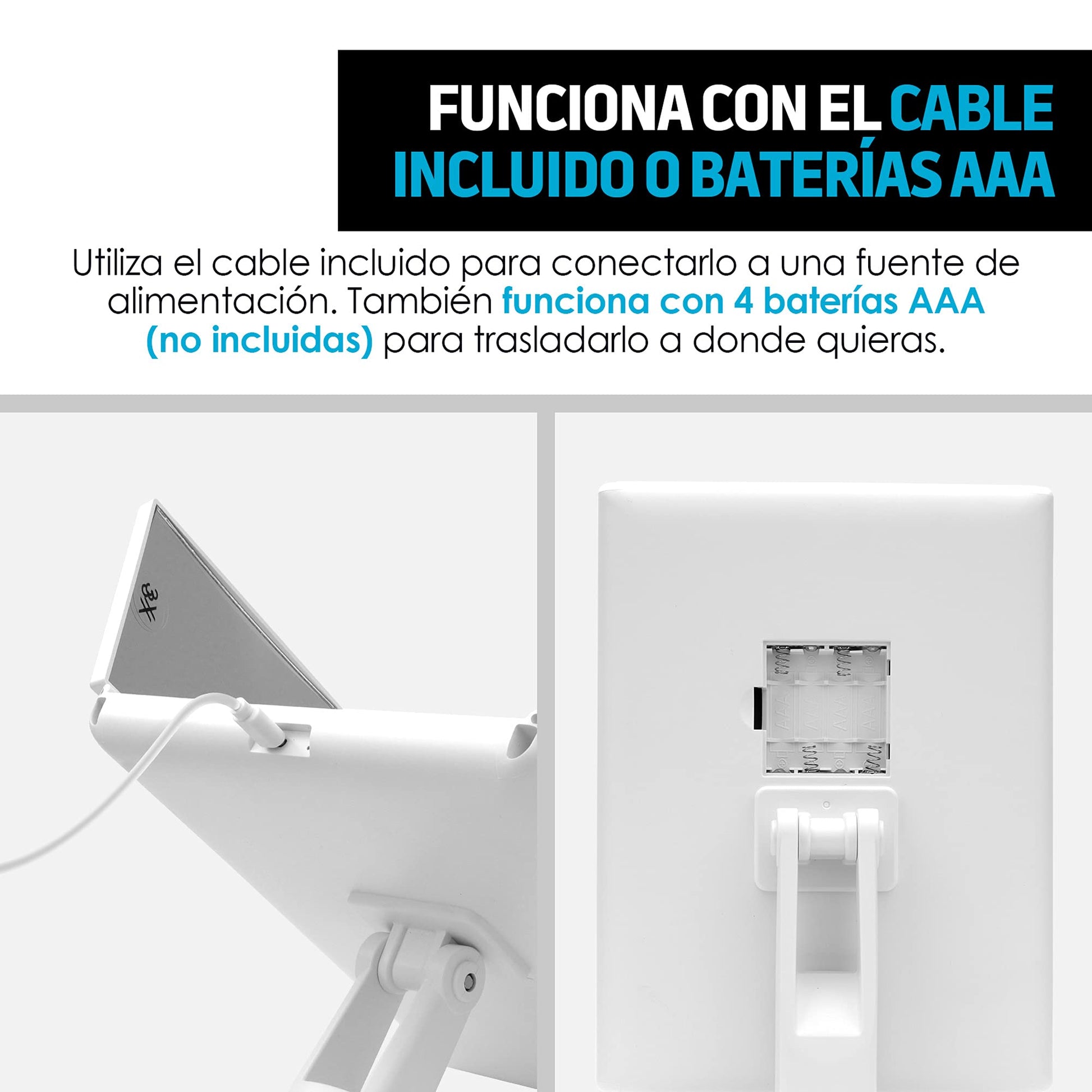 Redlemon Espejo con Luz para Makeup, Espejo para Maquillaje con Aumentos y Luces LED de Intensidad Ajustable, Base con Movimiento 180°, Funciona con Cable de Alimentación o Baterías AAA (no incluidas)
