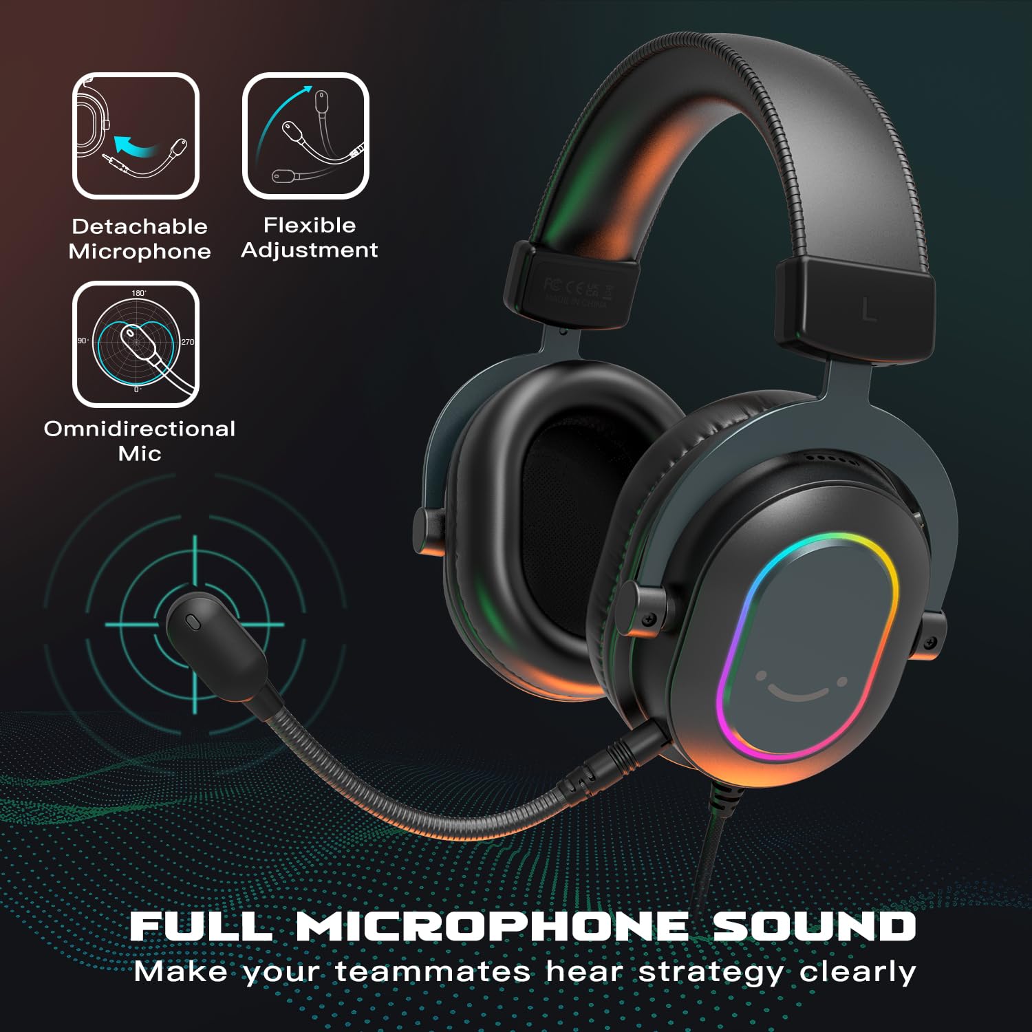 Fifine Gaming Headset for PC-Wired Headphones with Microphone-7.1 Surround Sound Computer USB Headset for Laptop, Streaming Headphones Compatible con PS4/PS5, with EQ Mode, RGB, Soft Ear Pads-H6
