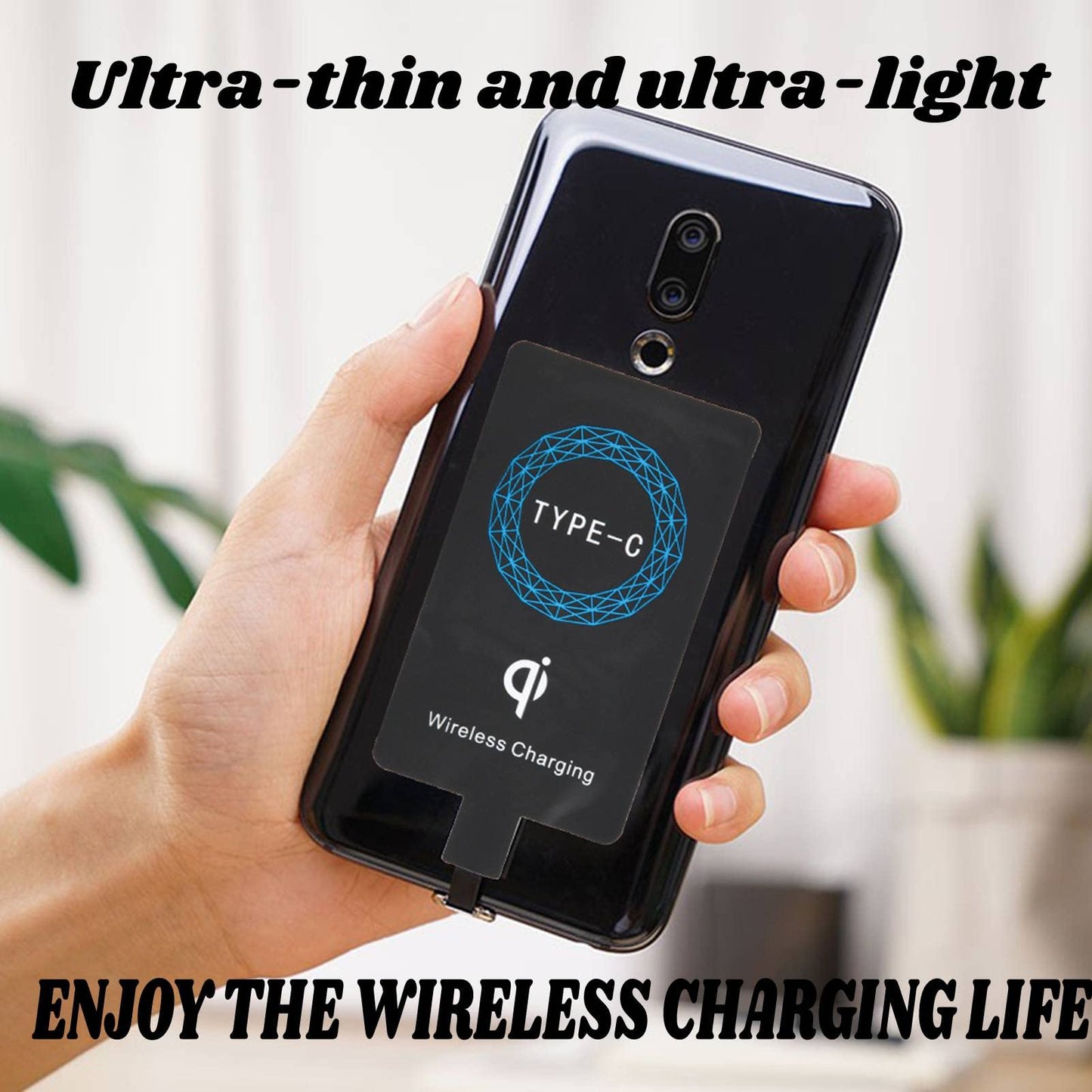 Hakeeta Cargador inalámbrico QI Tipo C, Receptor de Carga con Adhesivo Autoadhesivo de 2 Piezas, Silicona autoadhesiva, liviano y pequeño, para teléfono móvil USB-C