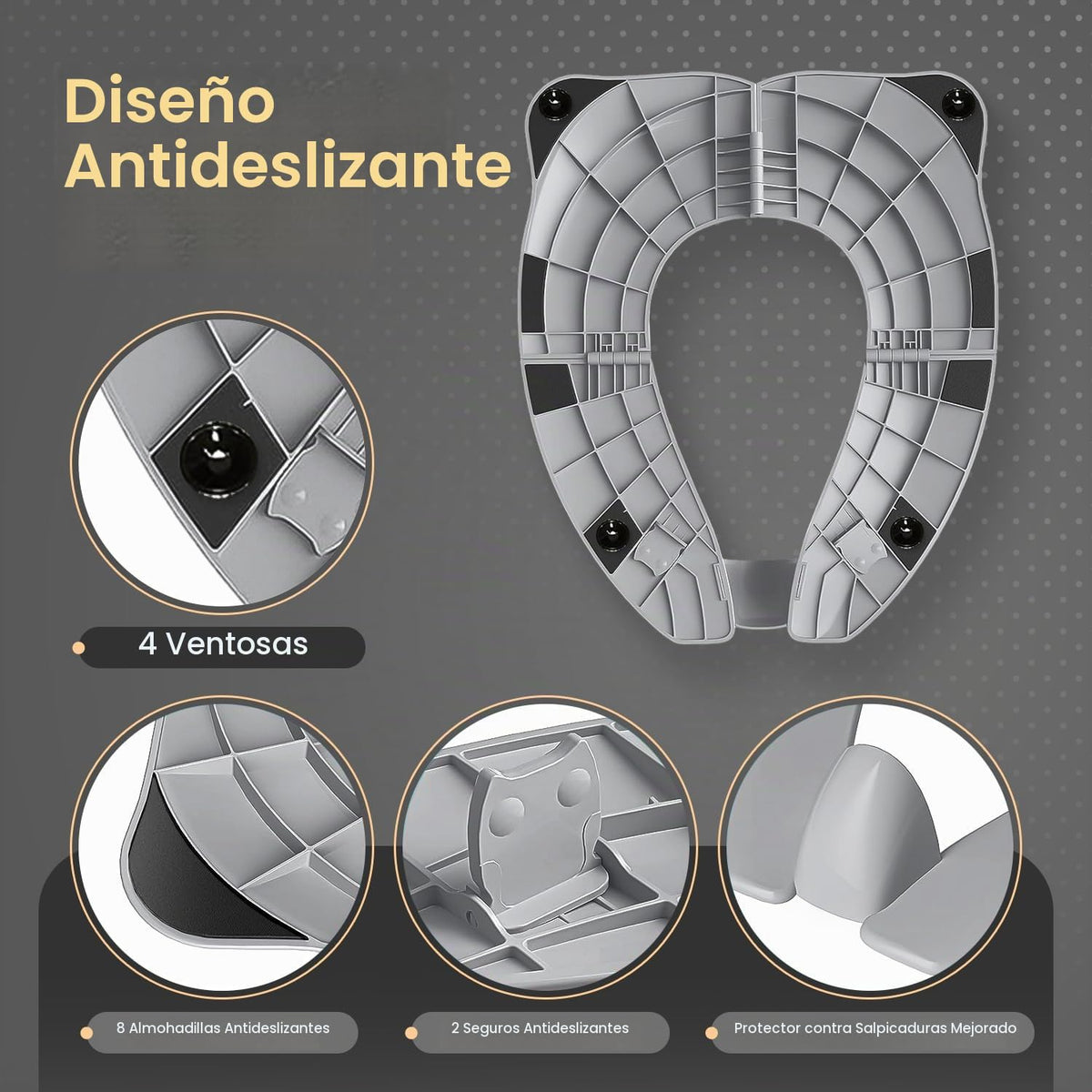 Baby Proof Me Essentials - Asiento de Inodoro para Niños con Protector Contra Salpicaduras, Plegable y Portátil con Bolsa, Asiento de Entrenamiento Antideslizante para Orinal de Viaje (Gris)