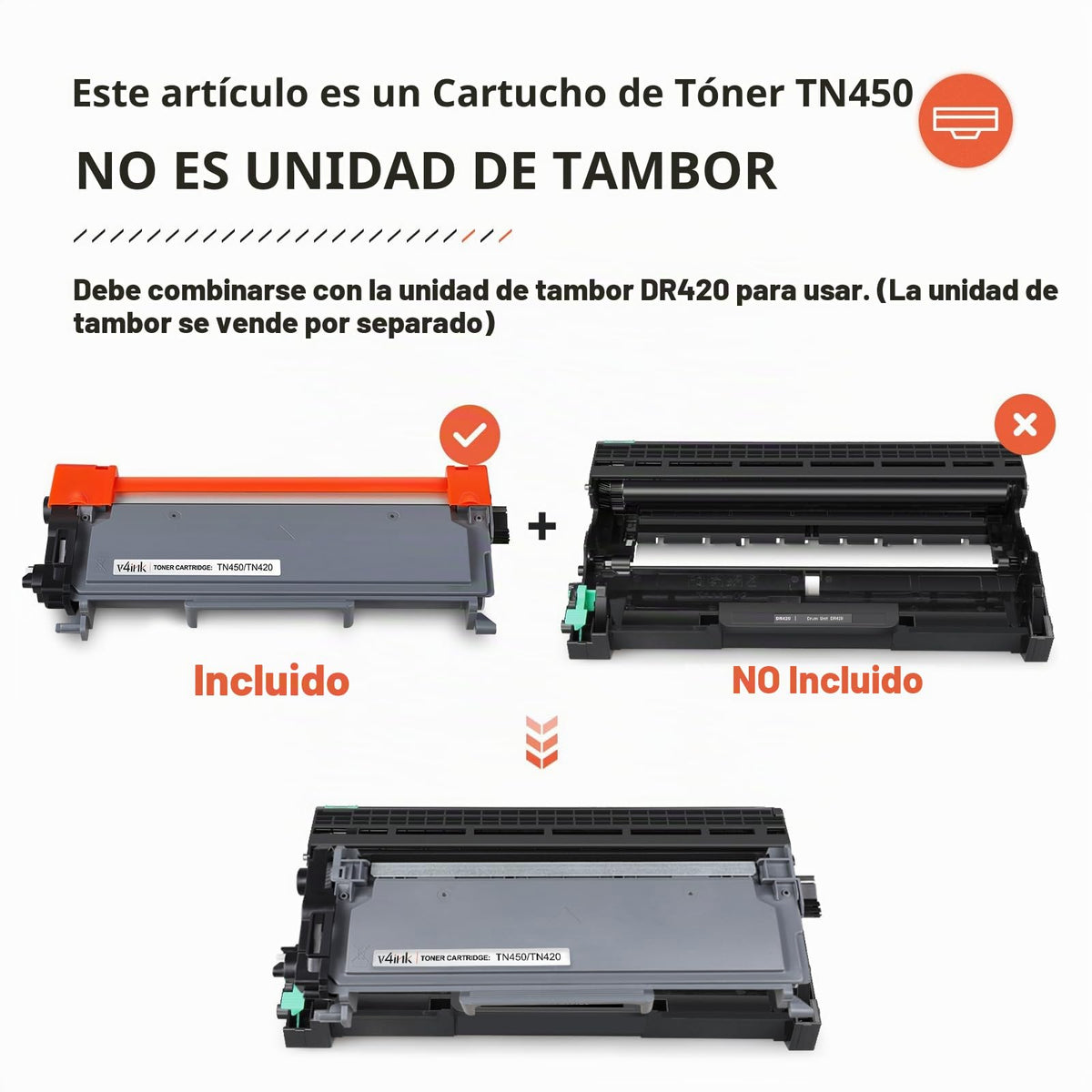 Cartucho de Tóner v4ink Negro de Alto Rendimiento para Brother TN450 TN420
