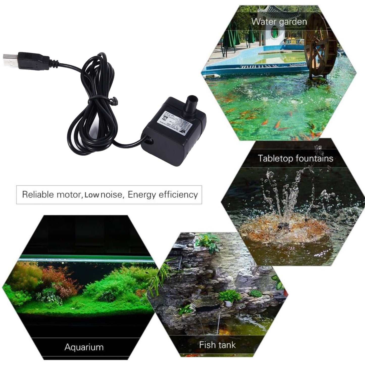 Bomba de agua micro sumergible Mini bomba de refuerzo con USB, DC Motor sin escobillas Bomba de fuente de agua para acuario, piscina, estanque, pecera, 150L / H