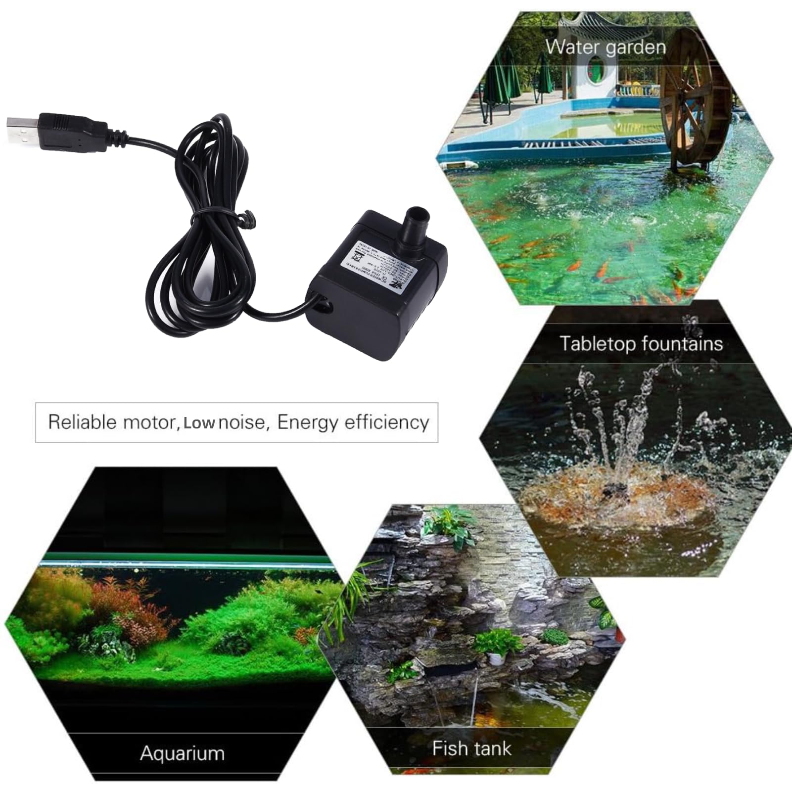 Bomba de agua micro sumergible Mini bomba de refuerzo con USB, DC Motor sin escobillas Bomba de fuente de agua para acuario, piscina, estanque, pecera, 150L / H