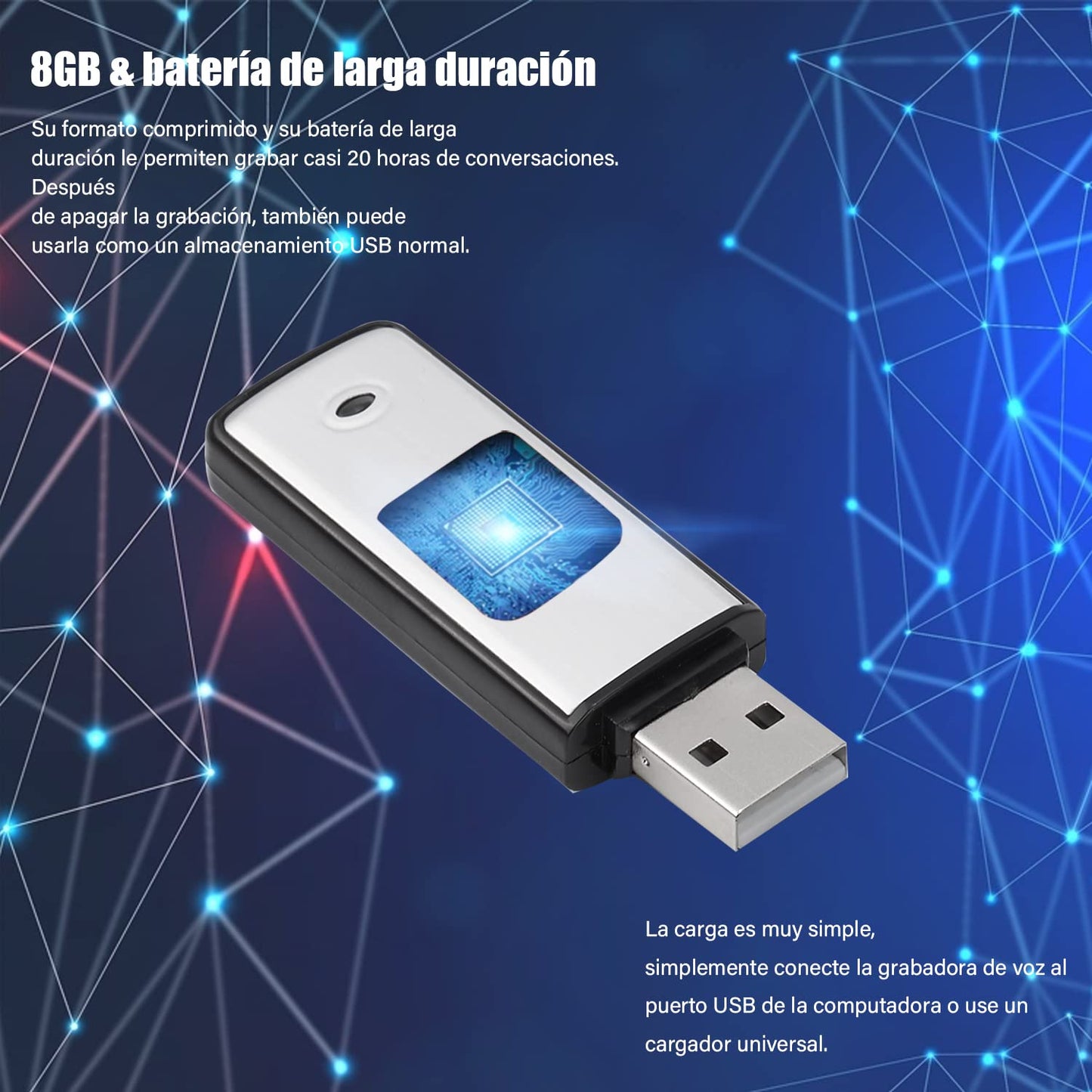DEKITA Mini Grabadora de Voz Audio Microfono Espia USB Dura mas de 15 Horas, 8Gb