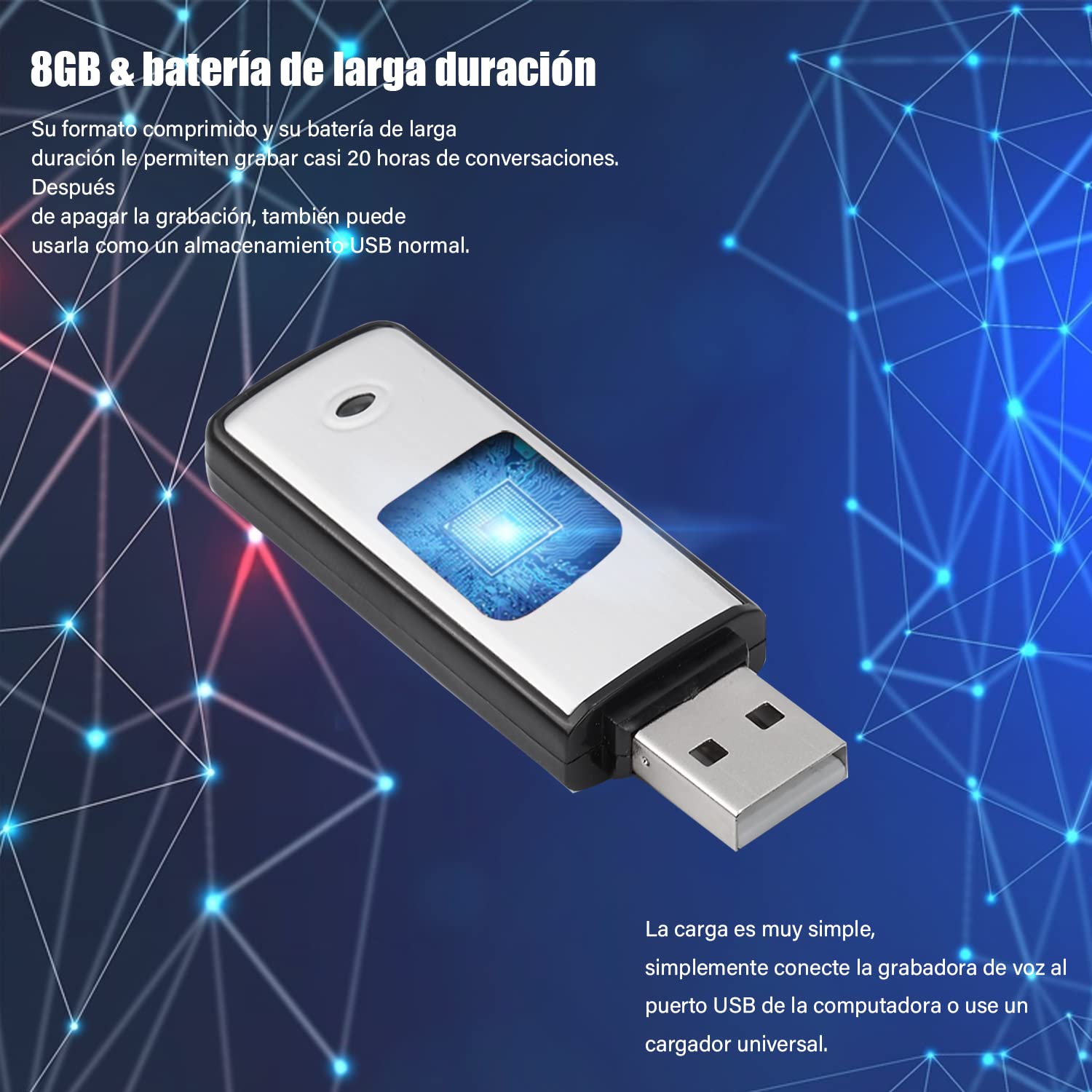 DEKITA Mini Grabadora de Voz Audio Microfono Espia USB Dura mas de 15 Horas, 8Gb