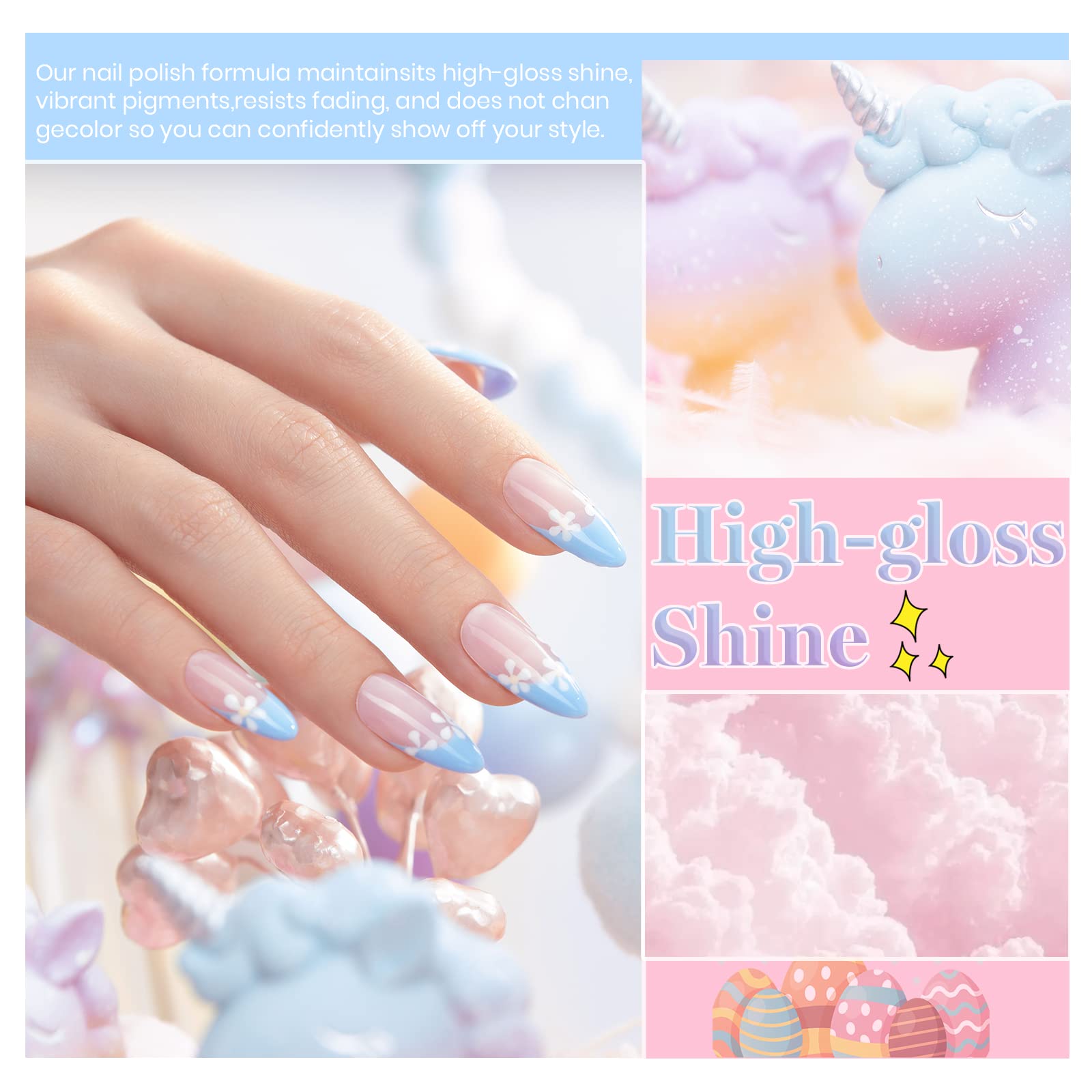 Beetles Pastel Esmalte en Gel Set - Esmalte en Gel Primavera Verano 2022 Pascua Pastel Rosa Amarillo Azul Gel Polaco Empapa Lámpara LED de Uñas Kits de Uñas de Gel Decoraciones de Pascua Caja de Regalos de Arte de Uñas