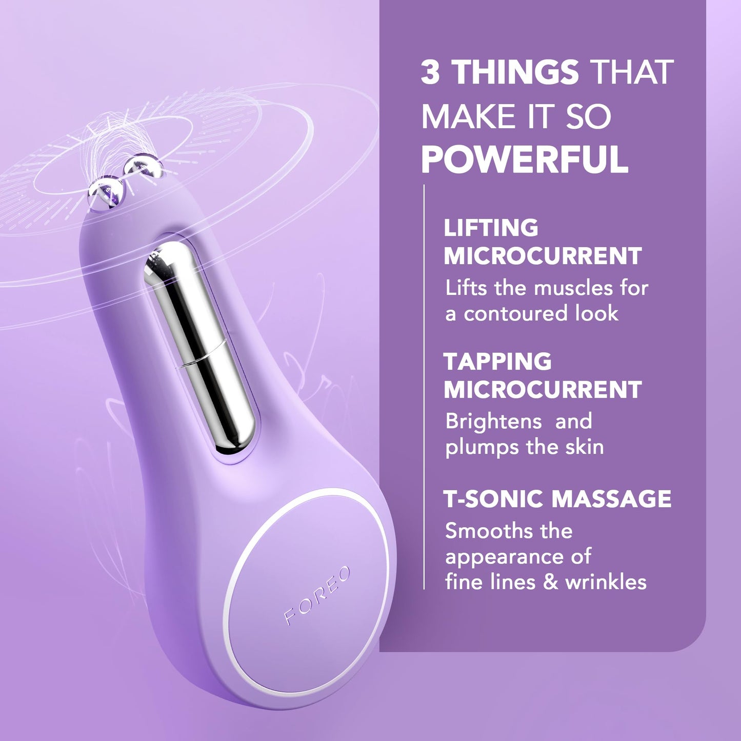 FOREO BEAR 2 Eyes & Lips - Masajeador facial reafirmante microcorrientes - Aparato radiofrecuencia facial - Masajeador ojos antiojeras - Tratamiento arrugas - Lavander