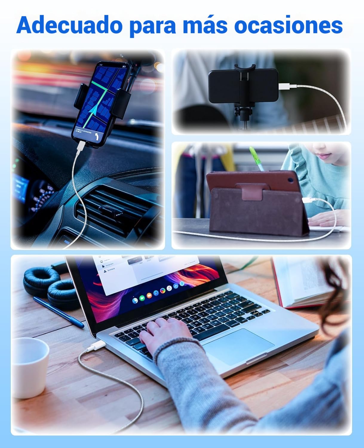 Cable USB C Yoele Blanco Carga Rápida Trenzado 1M 60W para iPhone, Galaxy y más