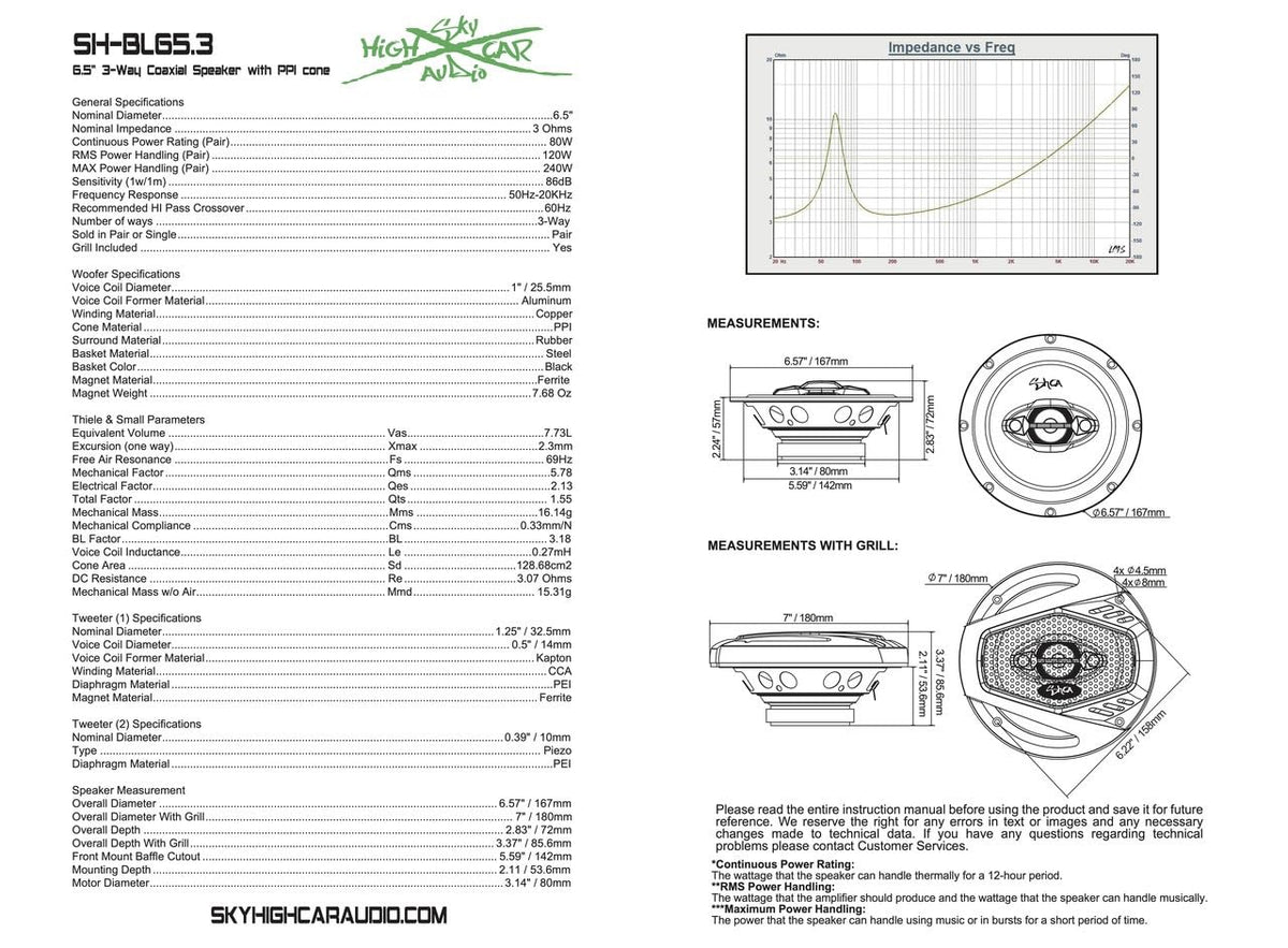 Altavoces Coaxiales Sky High Car Audio 6.5 Pulgadas 3 Ohmios