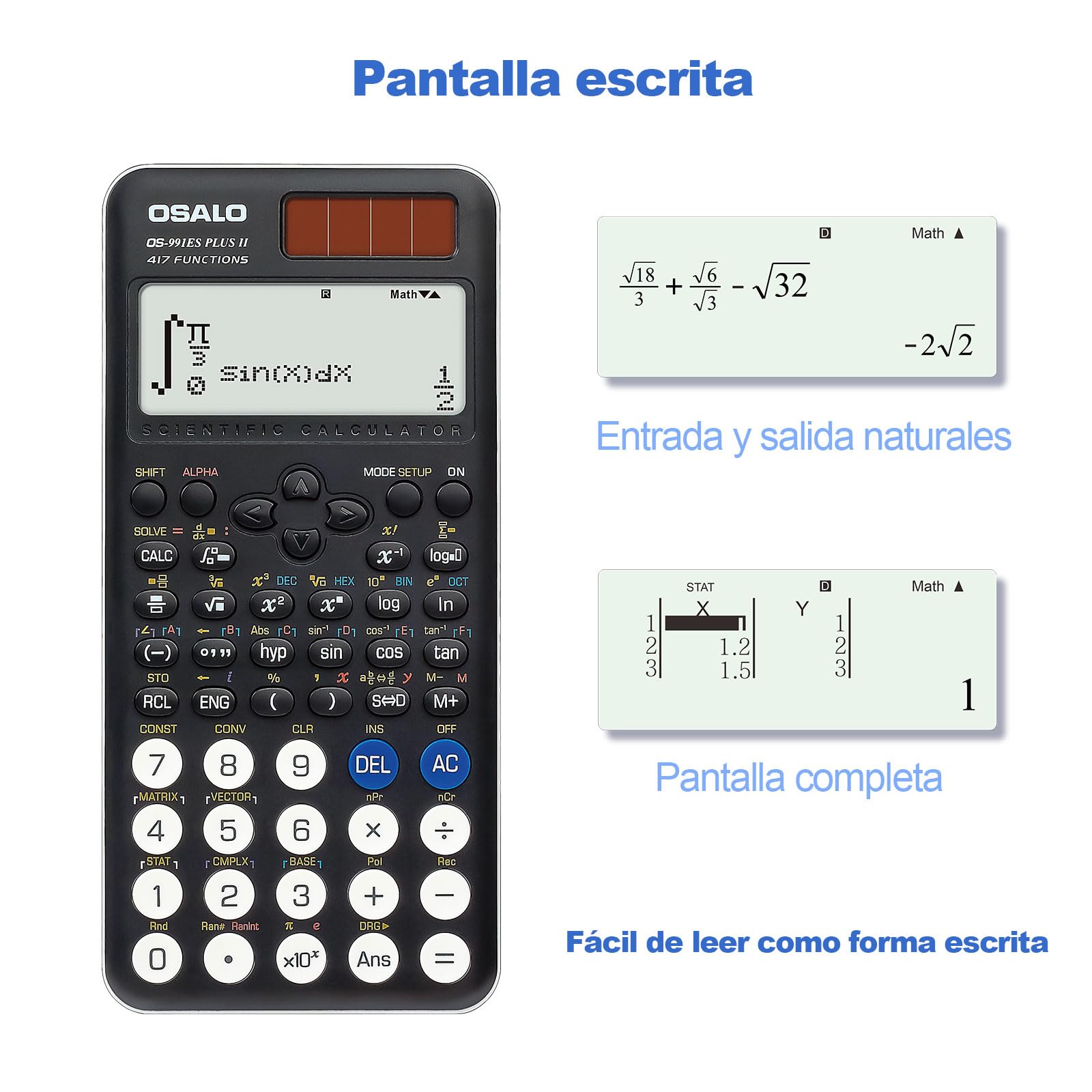 Calculadora Científica Pendancy 417 Función 12 Dígitos Pantalla Escrita Solares y Batería para Estudiantes y Universitarios