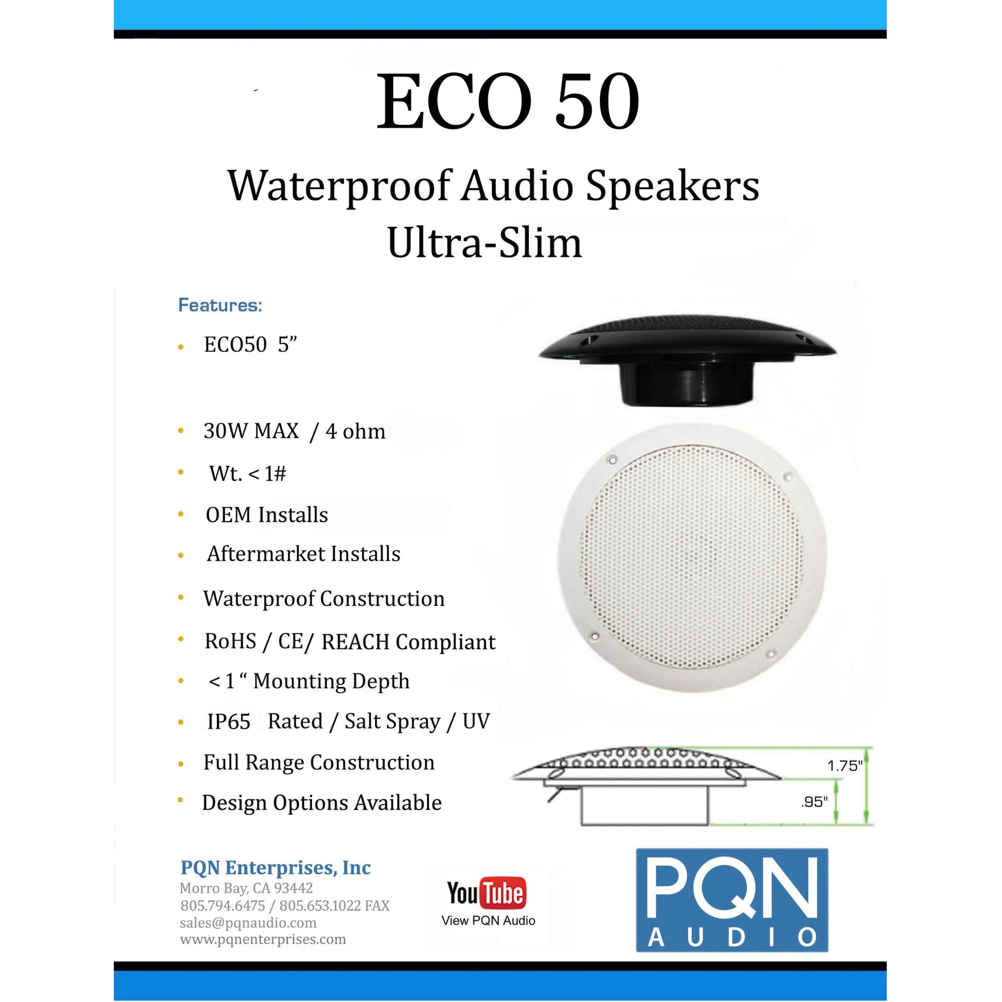 PQN Audio ECO50-4W - Altavoces Marinos Impermeables - RV, Caravana, Barco, Pared y Piso para Exteriores