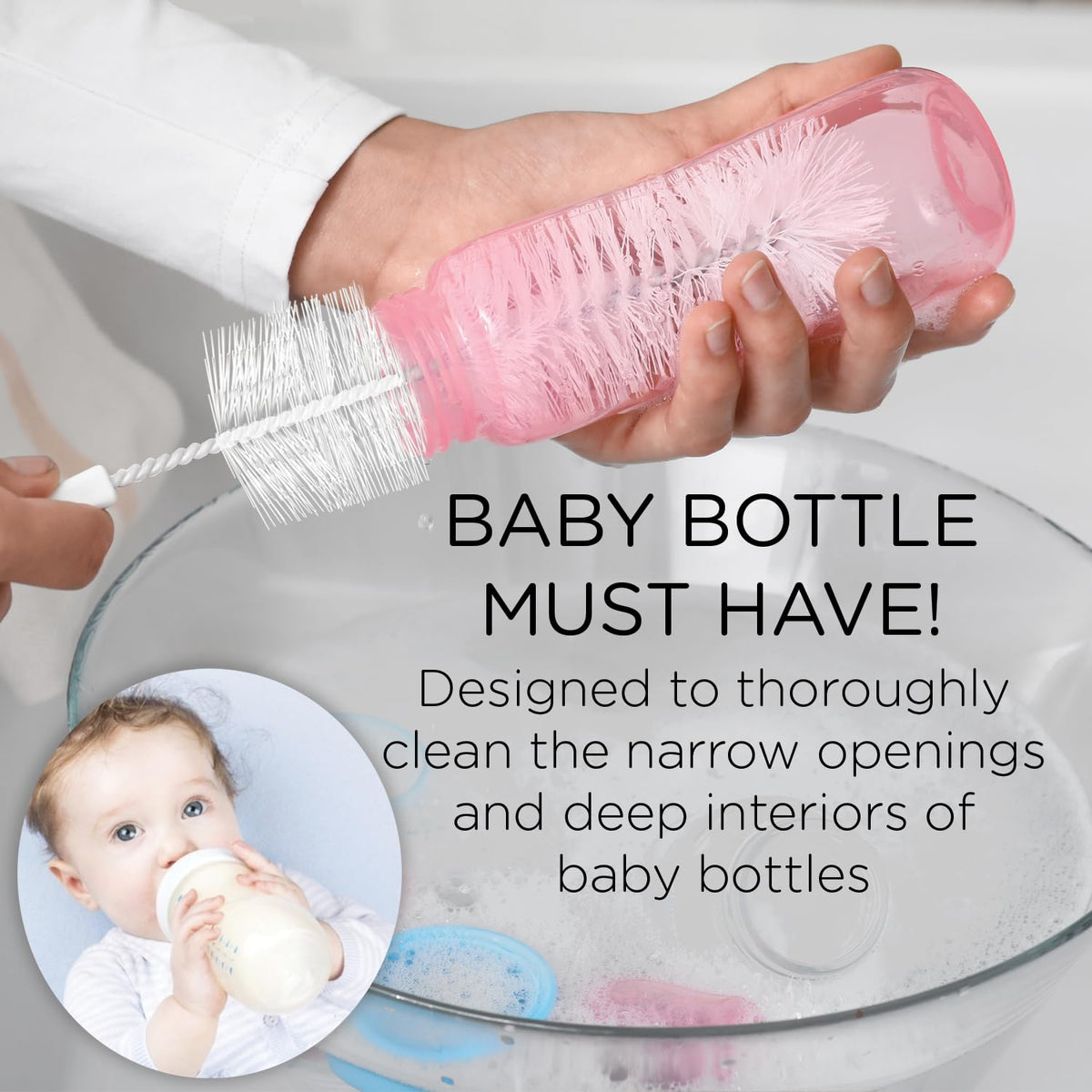 Lola Products - Limpiador de cepillos para botellas, cerdas de fibra duraderas alrededor de alambre trenzado con mango de agarre y orificio de almacenamiento, apto para lavaplatos, paquete de 2