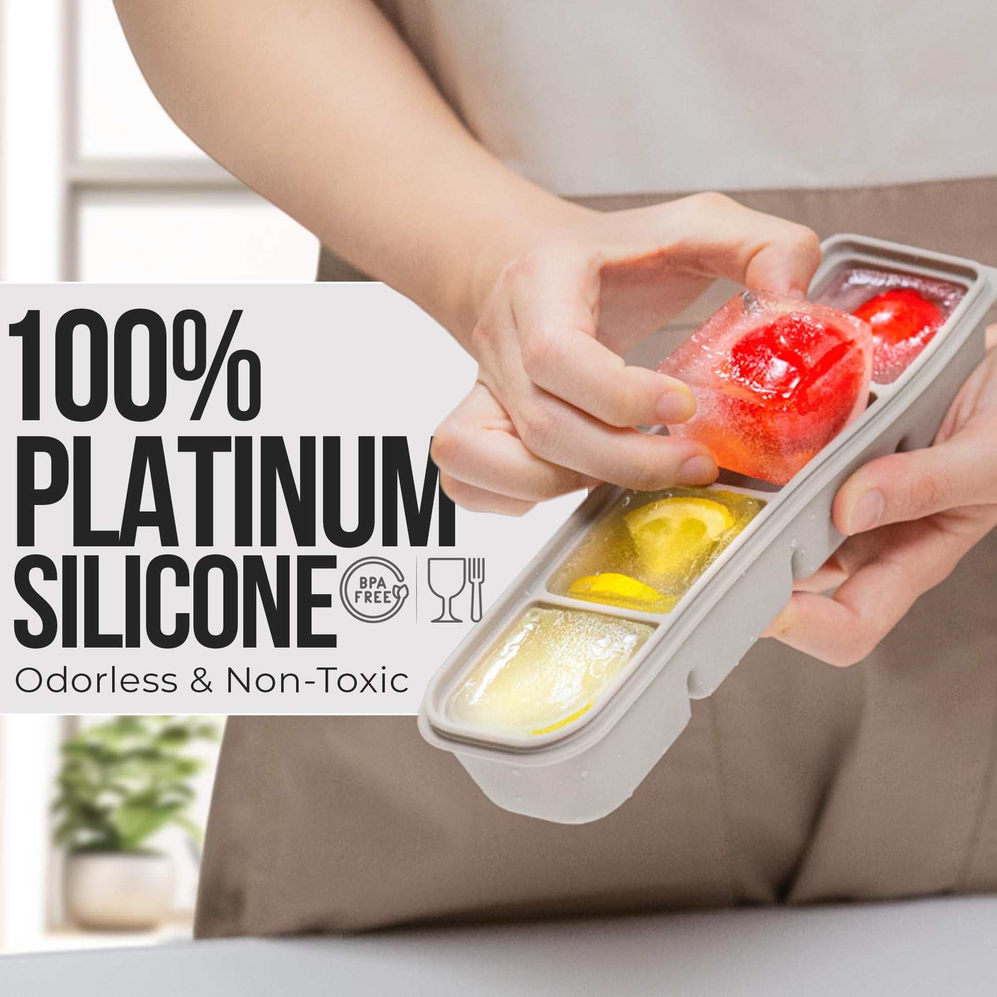 Firgi - Bandeja de silicona para congelador con tapa, 100 % silicona platino de grado alimenticio, resistente a fugas y apta para lavaplatos para preparación de alimentos para bebés, leche materna