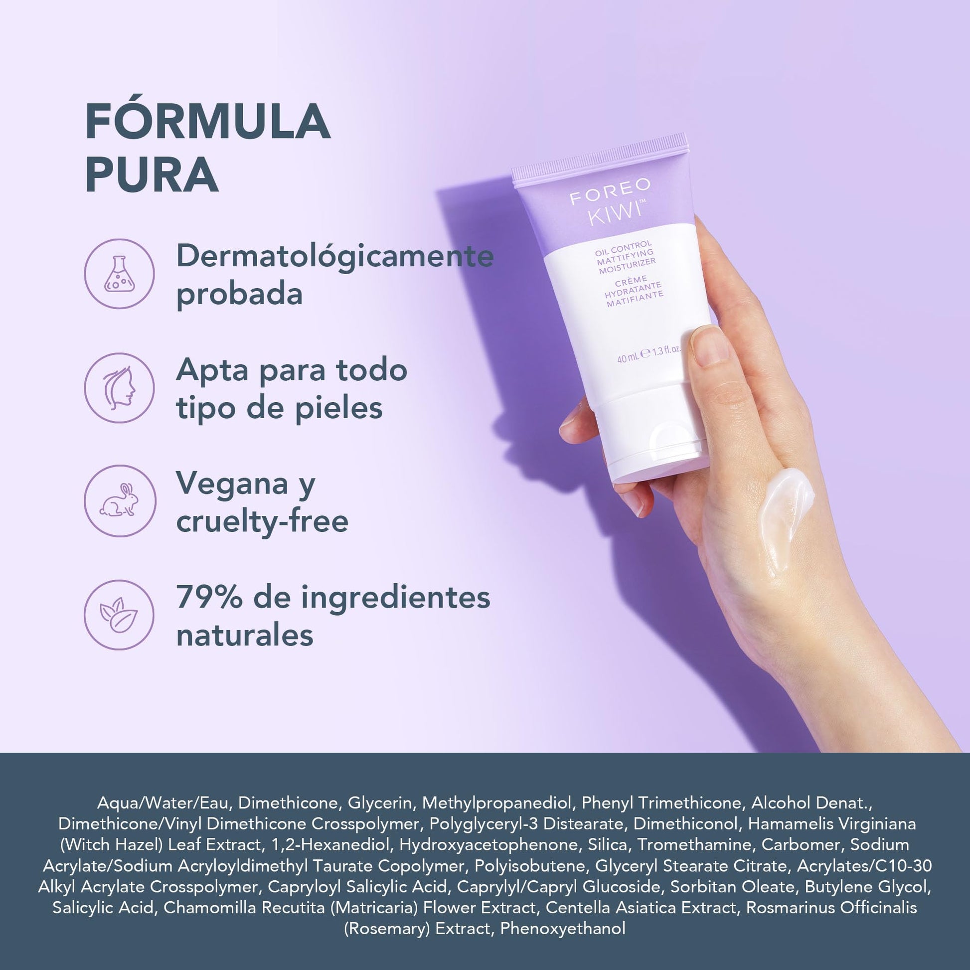 FOREO KIWI Regulador de sebo hidratante y matificante - Cuidado tras herramienta de microdermoabrasión y extractor de puntos negros - Piel grasa con acné - Probado dermatológicamente - Vegano, 40 ml
