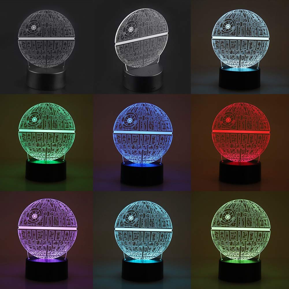 Luz de Noche 3D Yosoo Negra Patrón de Planeta con Interruptor Táctil USB