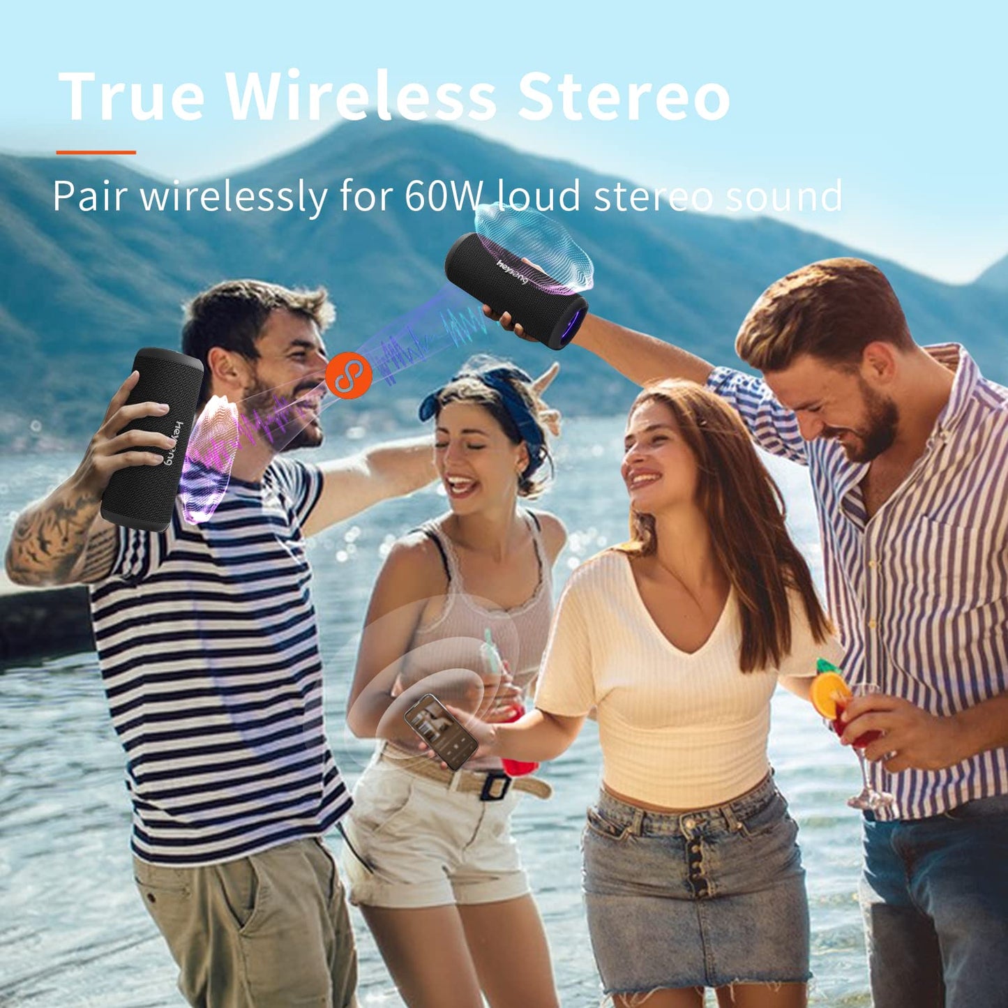 HEYSONG Bocina Bluetooth 5.3 30W para Fiestas Luz RGB, Altavoz Portátil Impermeable IPX6, AUX, Micro SD,TF Tarjeta, USB, stéreo de Doble emparejamiento bocinas para Viaje, Fiesta, Hogar