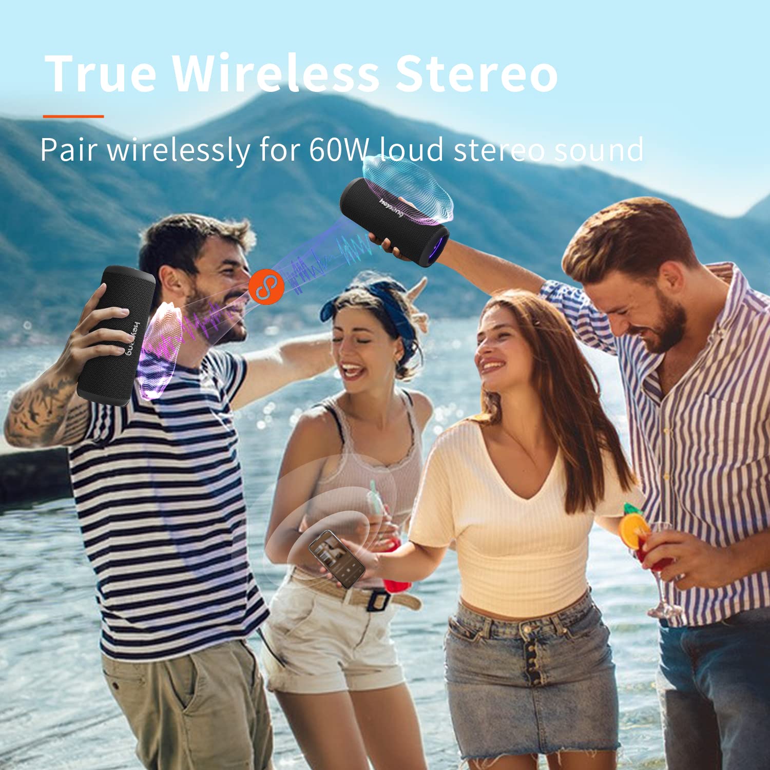 HEYSONG Bocina Bluetooth 5.3 30W para Fiestas Luz RGB, Altavoz Portátil Impermeable IPX6, AUX, Micro SD,TF Tarjeta, USB, stéreo de Doble emparejamiento bocinas para Viaje, Fiesta, Hogar