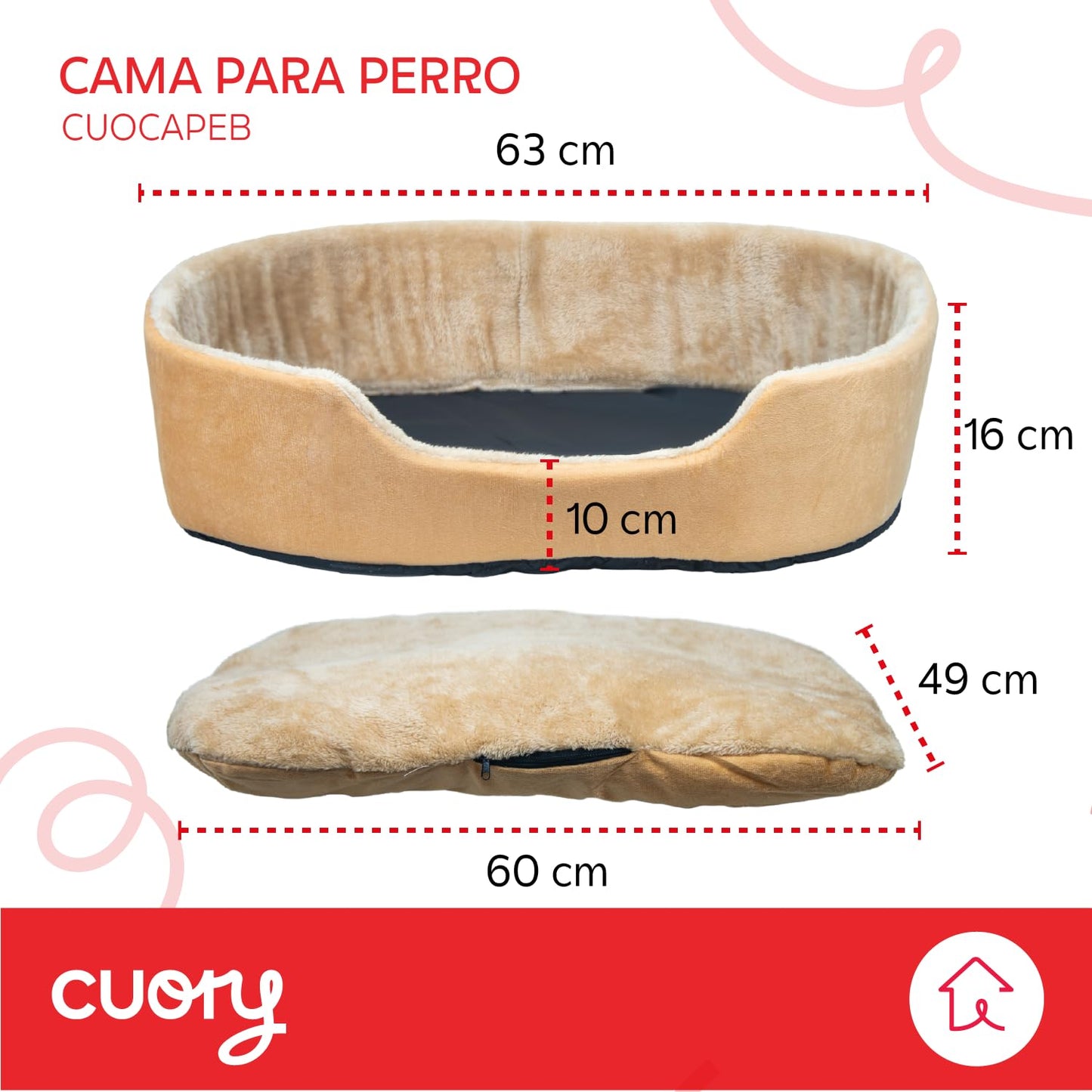 Cuory Cama para Perros, Cómoda Cama para Mascotas, Fondo Antideslizante con Forro Acolchonado, Base Antideslizante Lavable, Cama para Perros y Gatos (Beige)