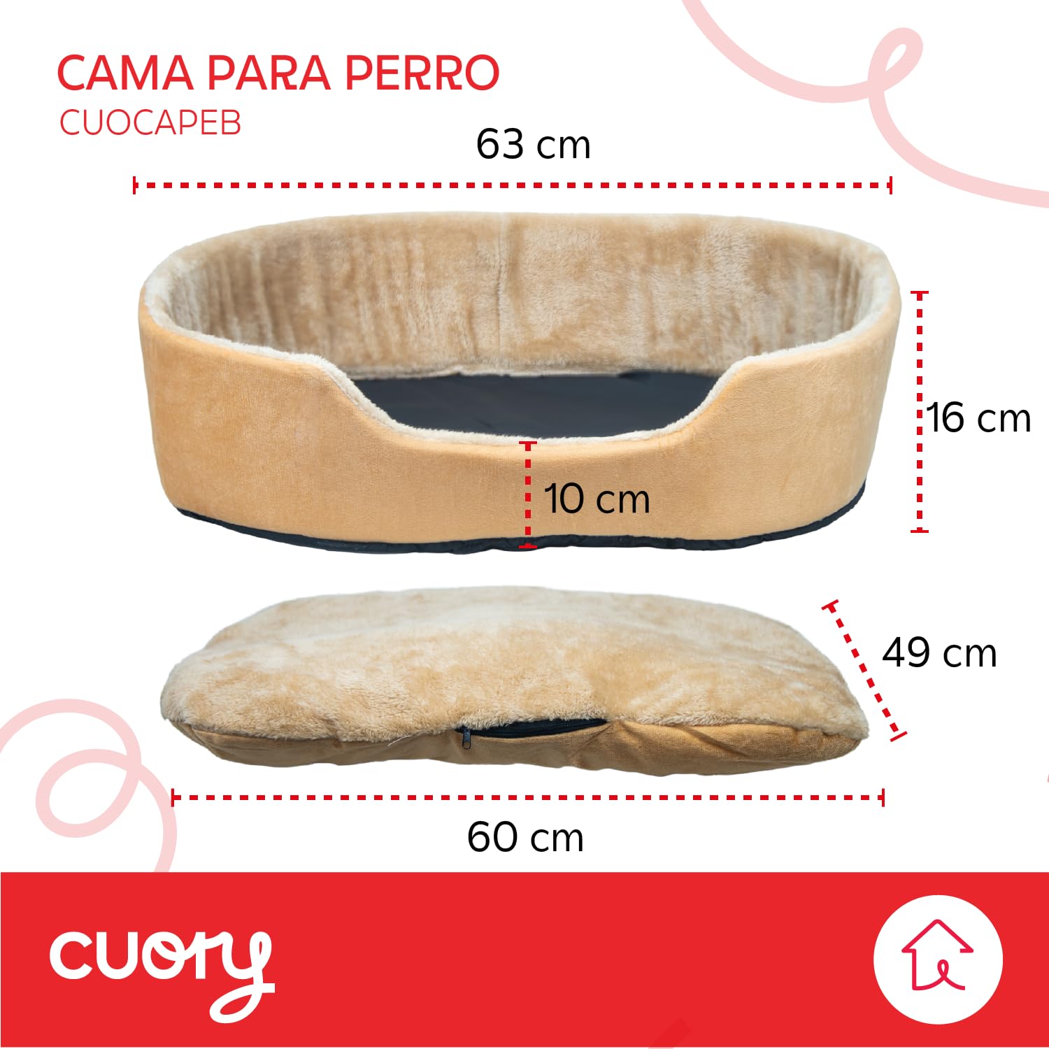Cuory Cama para Perros, Cómoda Cama para Mascotas, Fondo Antideslizante con Forro Acolchonado, Base Antideslizante Lavable, Cama para Perros y Gatos (Beige)
