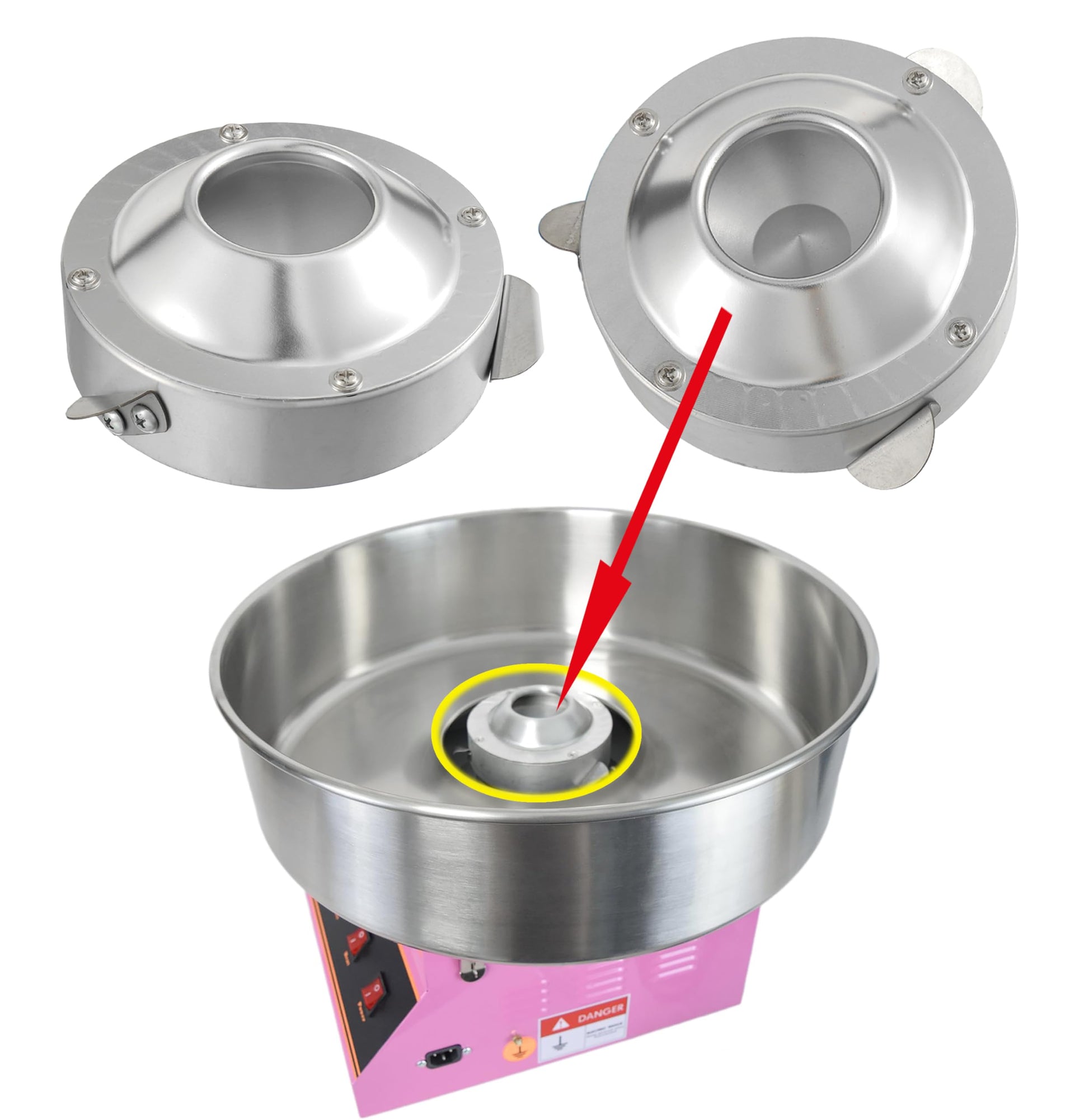 BOSHCHEN - Cabezal de calefacción de algodón para máquinas de hilo de caramelo, compatible con CANDY-V001 CANDY-V002 CANDY-KIT-1 CANDY-KIT-2 pieza de repuesto CANDY-PARTS2, pulgadas, plata, BC-MHT