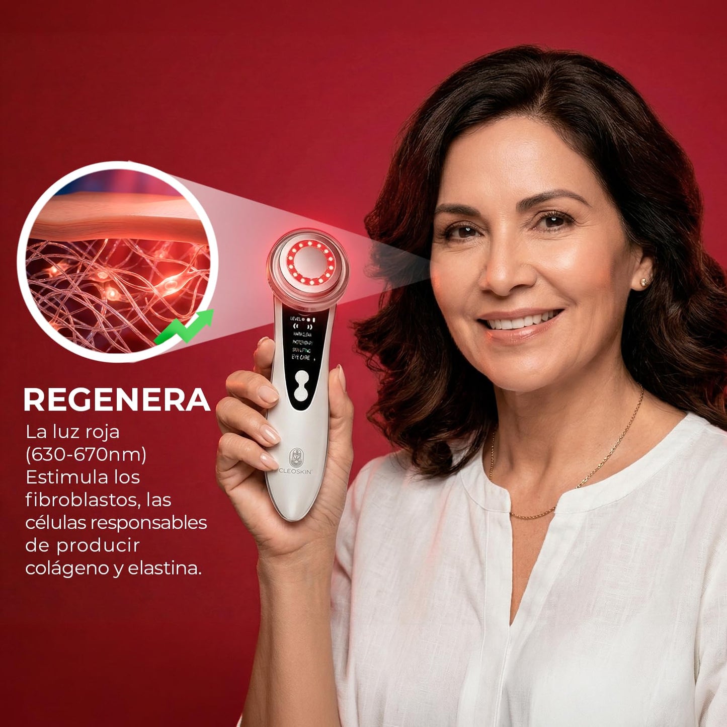 CLEOSKIN Masajeador Facial de Fototerapia Roja y Azul, warm clean, lifting facial y cuidado de ojos. Dispositivo de belleza antiarrugas