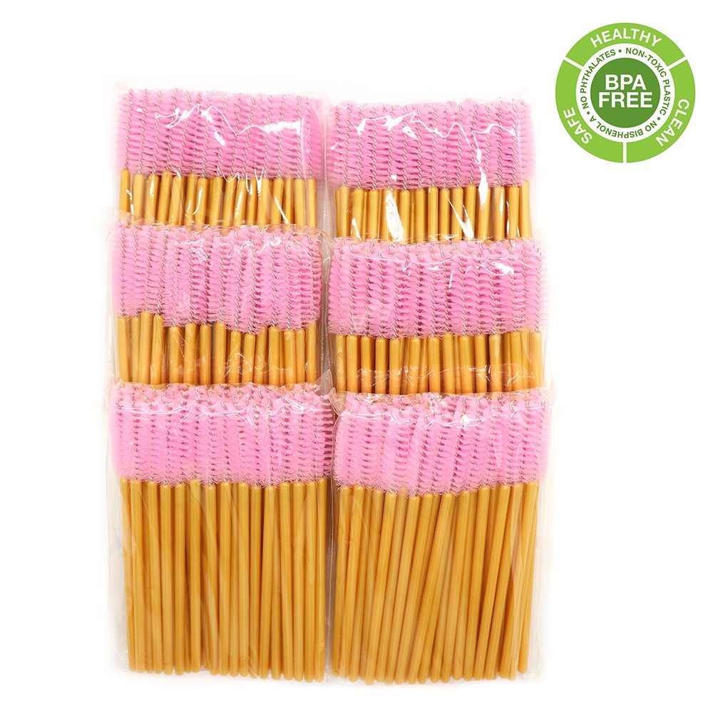 300 Pack Disposable Mascara Wands Bulk Eyelash Extension Brush Lash Wand Applicator, Gold/Pink