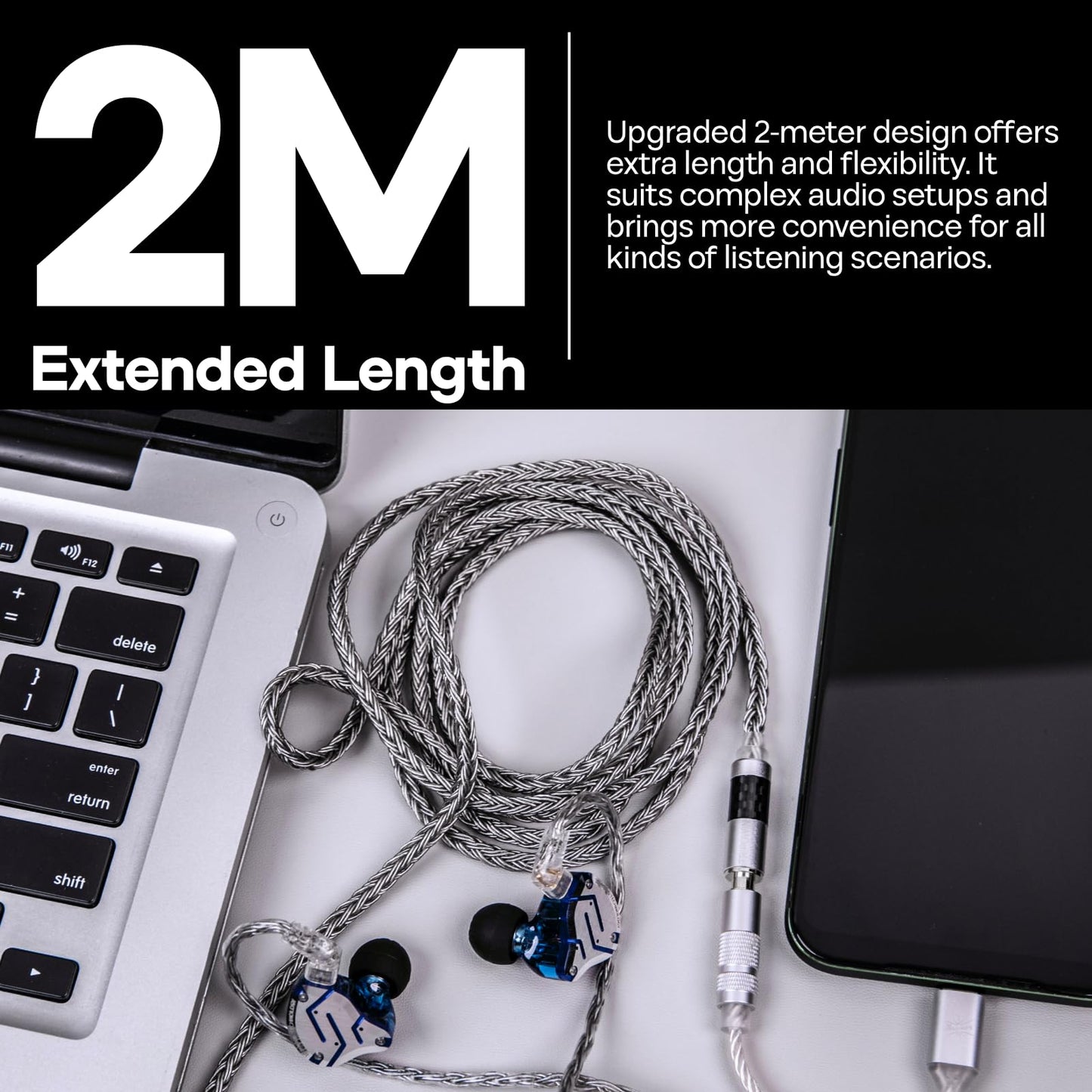 Linsoul Tripowin Zonie IEM Cable, Cable de Auriculares de 2 m de Longitud, Cable de Auriculares Chapado en Plata de 16 Núcleos, Cable de Monitor In Ear para KZ ZS10 PRO 2 SIMGOT EM6L (Empotrable 2Pin)