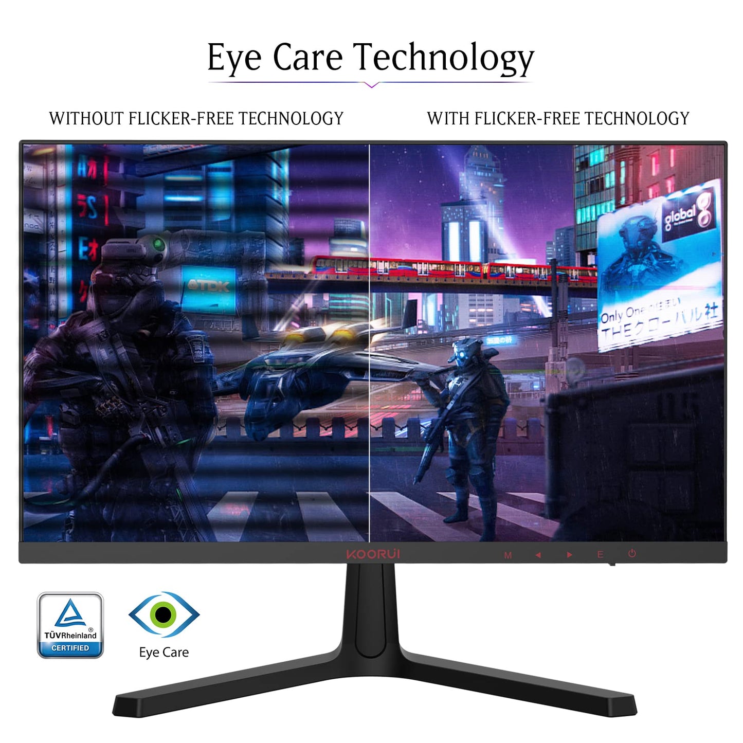 KOORUI - 24E4 Monitor de Juegos, de 24 Pulgadas, FHD 1920 x 1080,1 ms 165 Hz, AdaptiveSync Technology, 85% DCI-P3 / 99% sRGB, de Clase sin Marco, HDMI/DP, Color Negro