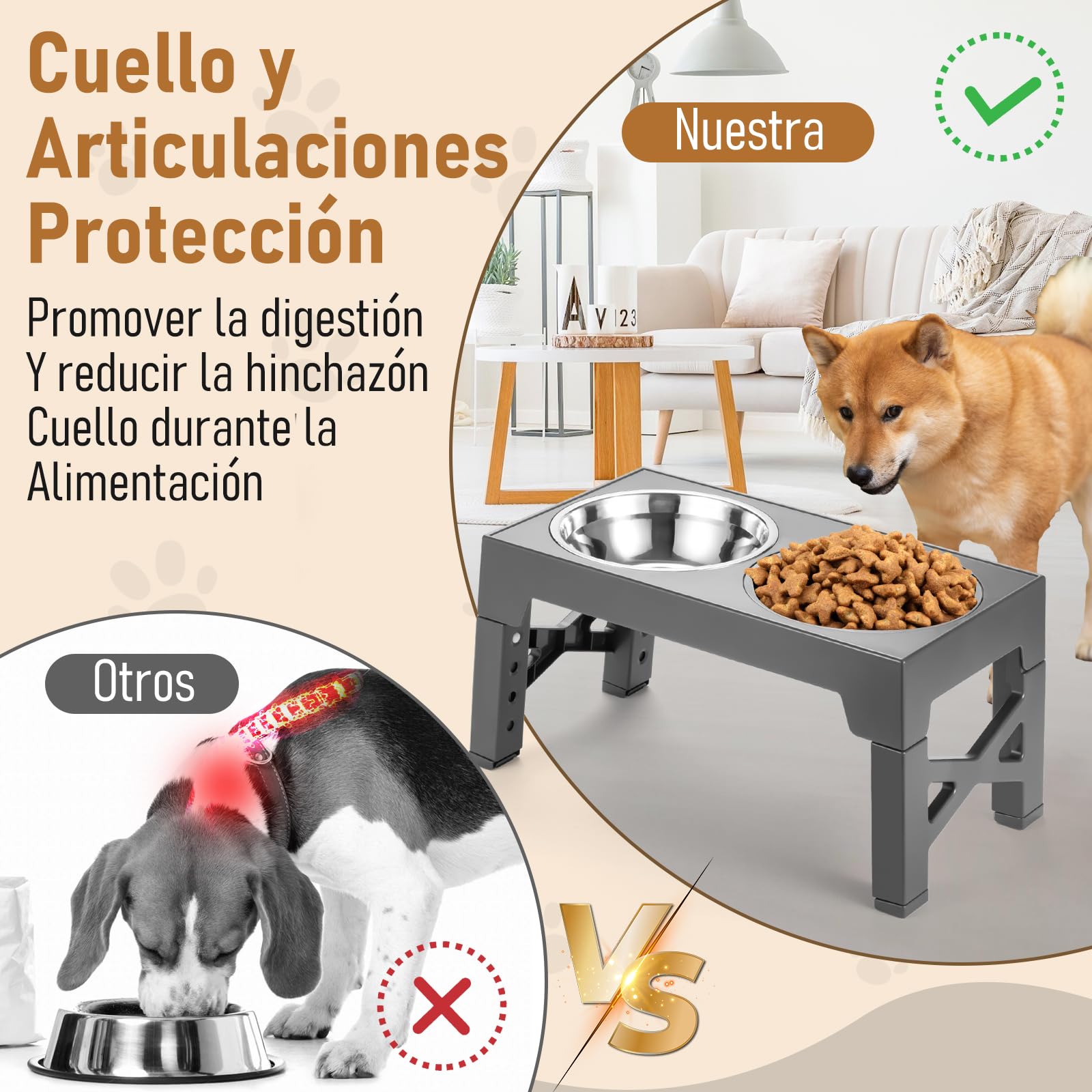 Cuenco Elevado para Perro, Comedero Elevado con 5 Alturas Ajustable para Perro y Gato, Comedores Elevados con Comedero Lento y 2 Cuencos de Acero Inoxidable para Perros Pequeños, Medianos y Grandes