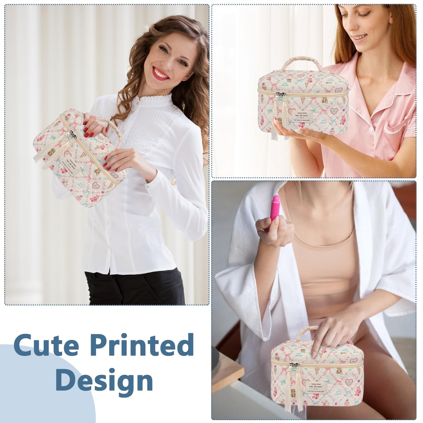 Bolsa de maquillaje grande, bonita bolsa de cosméticos para mujeres y niñas, bolsa de aseo estética de coqueta floral, bolsa organizadora de maquillaje de viaje, Oso de amor, Oso de amor