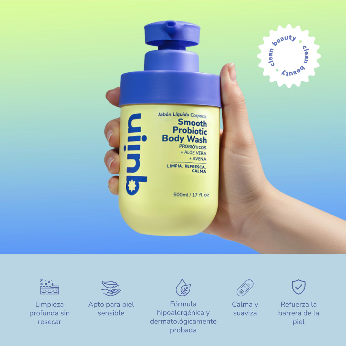 Quiin Smooth Probiotic Body Wash Probióticos Aloe y Avena 500 ml