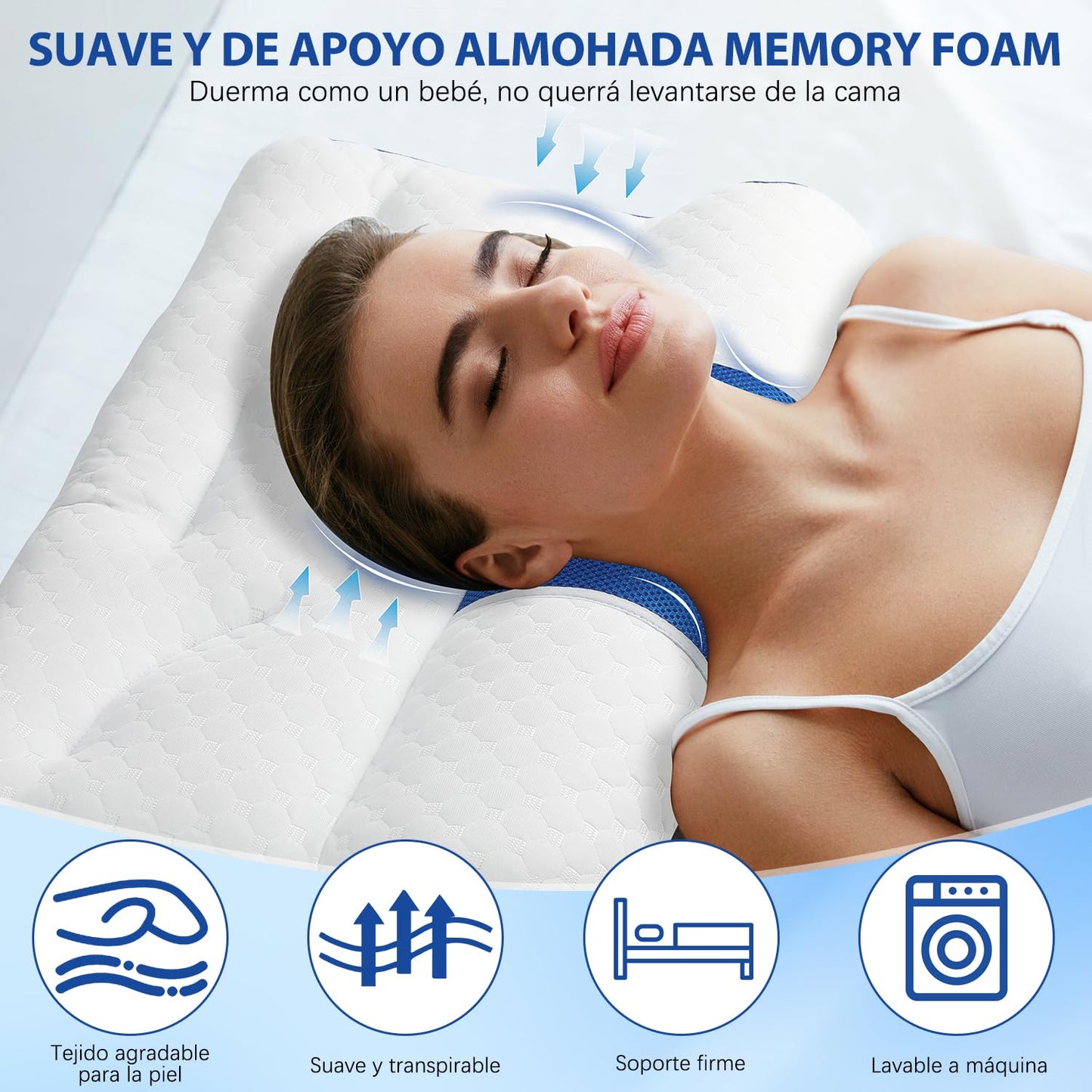 FUWEN Almohada Cervical Ortopedica, Almohada Ortopedica Cervical para Dormir Alivia el Dolor de Cuello, Almohada Ergonómica para Personas, Almohadas para Cuello, Ultra Suave y Comoda, Ayuda a Dormir