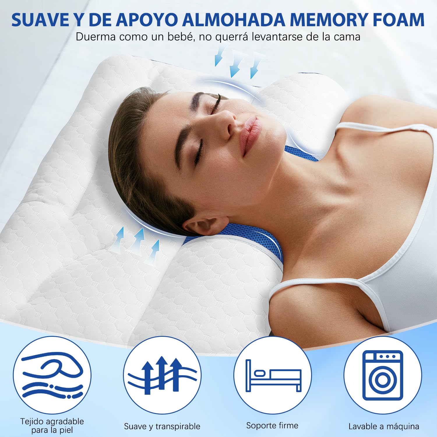 FUWEN Almohada Cervical Ortopedica, Almohada Ortopedica Cervical para Dormir Alivia el Dolor de Cuello, Almohada Ergonómica para Personas, Almohadas para Cuello, Ultra Suave y Comoda, Ayuda a Dormir