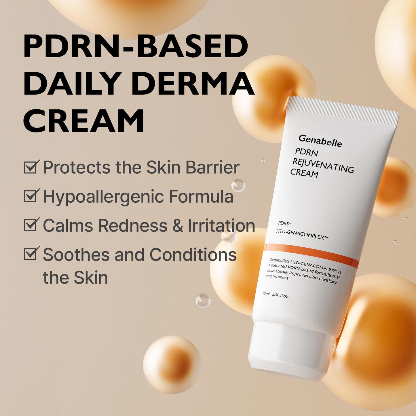 yeeyzzGenabelle PDRN Rejuvenating Cream - Non-Greasy Lightweight Moisturizer with PDRN, CICA, Hyaluronic Acid, Helps Nourish, Hydrate, & Soothe Skin, 2.36 fl.oz